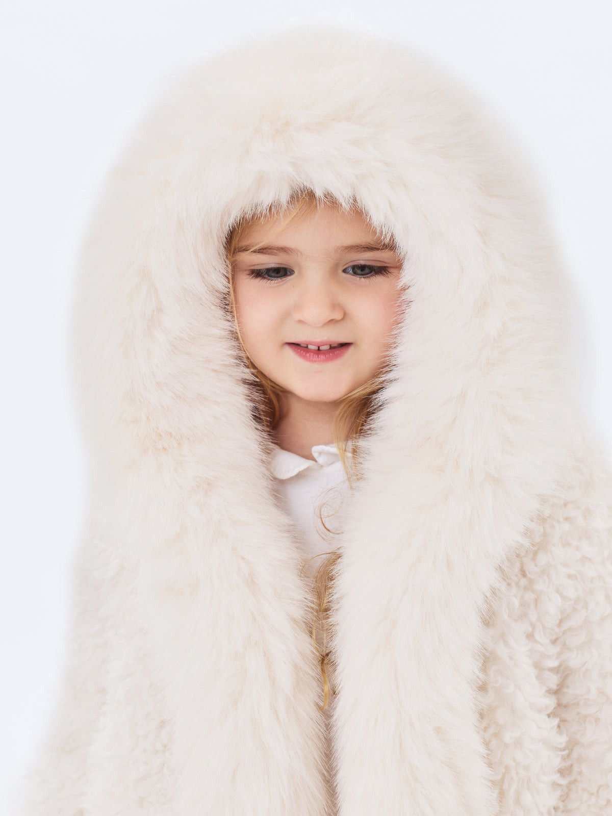 Kali Kids White Cropped Vegan Shearling Fur Jacket