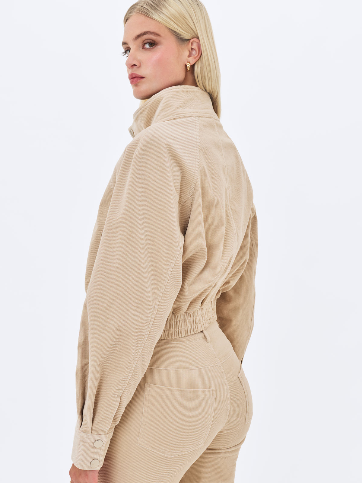 Romilly Beige Cotton Corduroy Funnel Collar Jacket