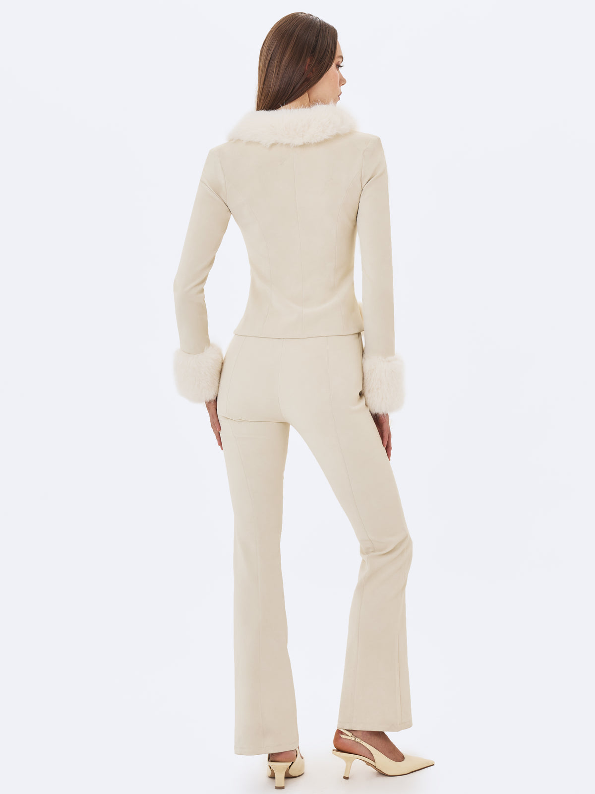 Adrian Cream Soft Leather Fur-Trimmed Top