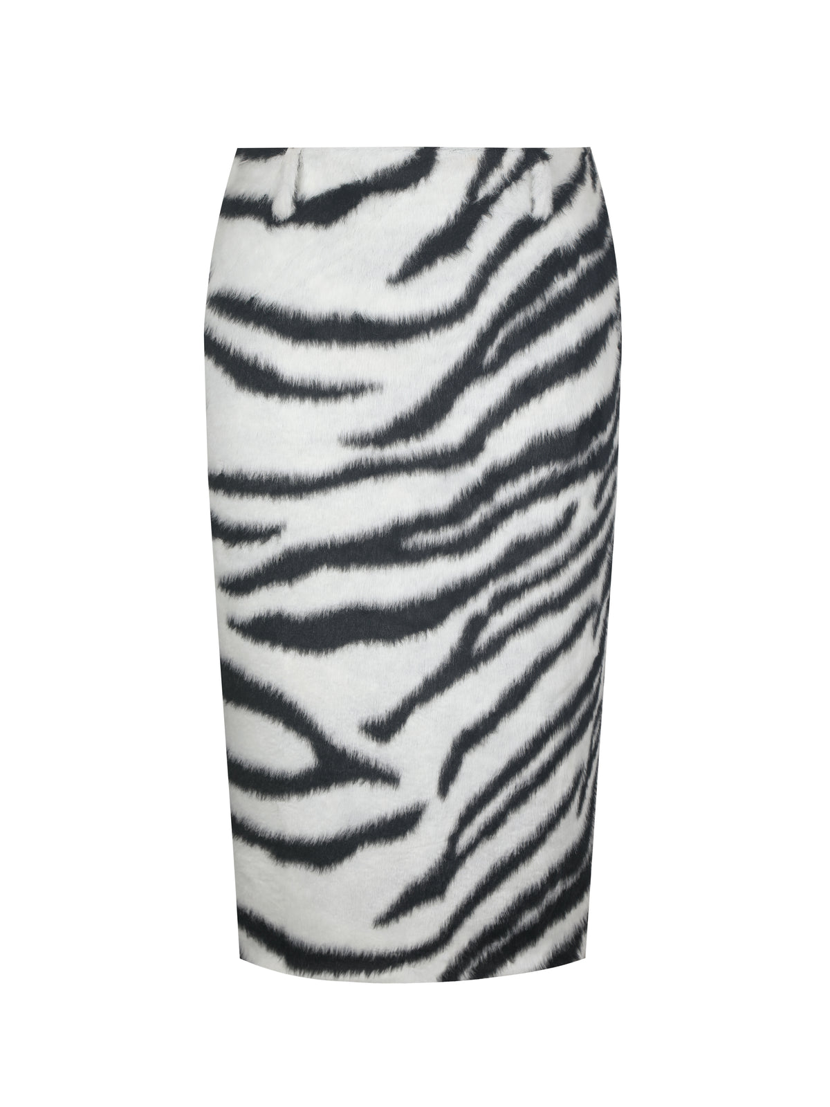 Xylena Black & White Zebra Fur Midi Pencil Skirt