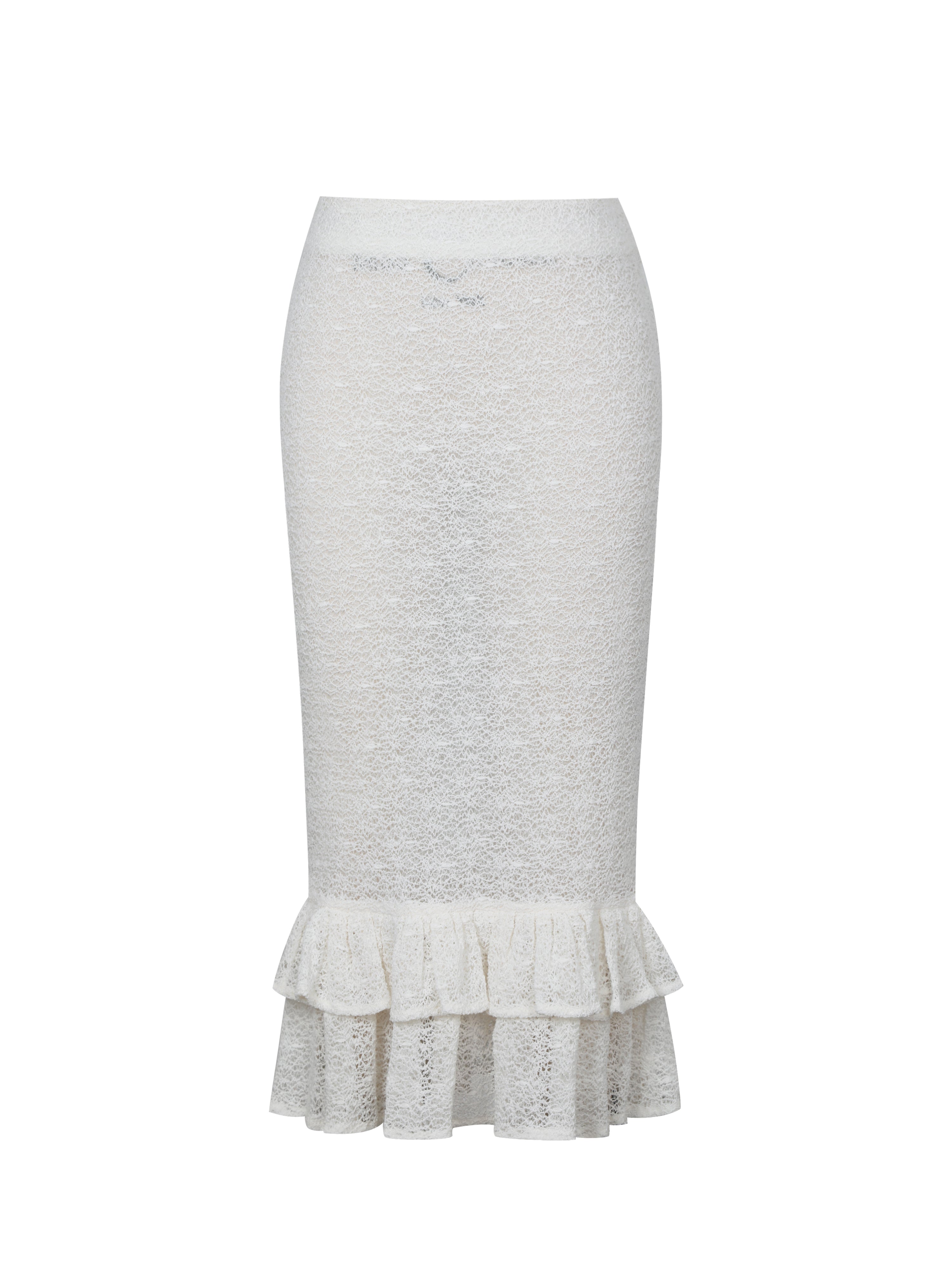 Urvi Ivory Crochet Ruffle Midi Skirt