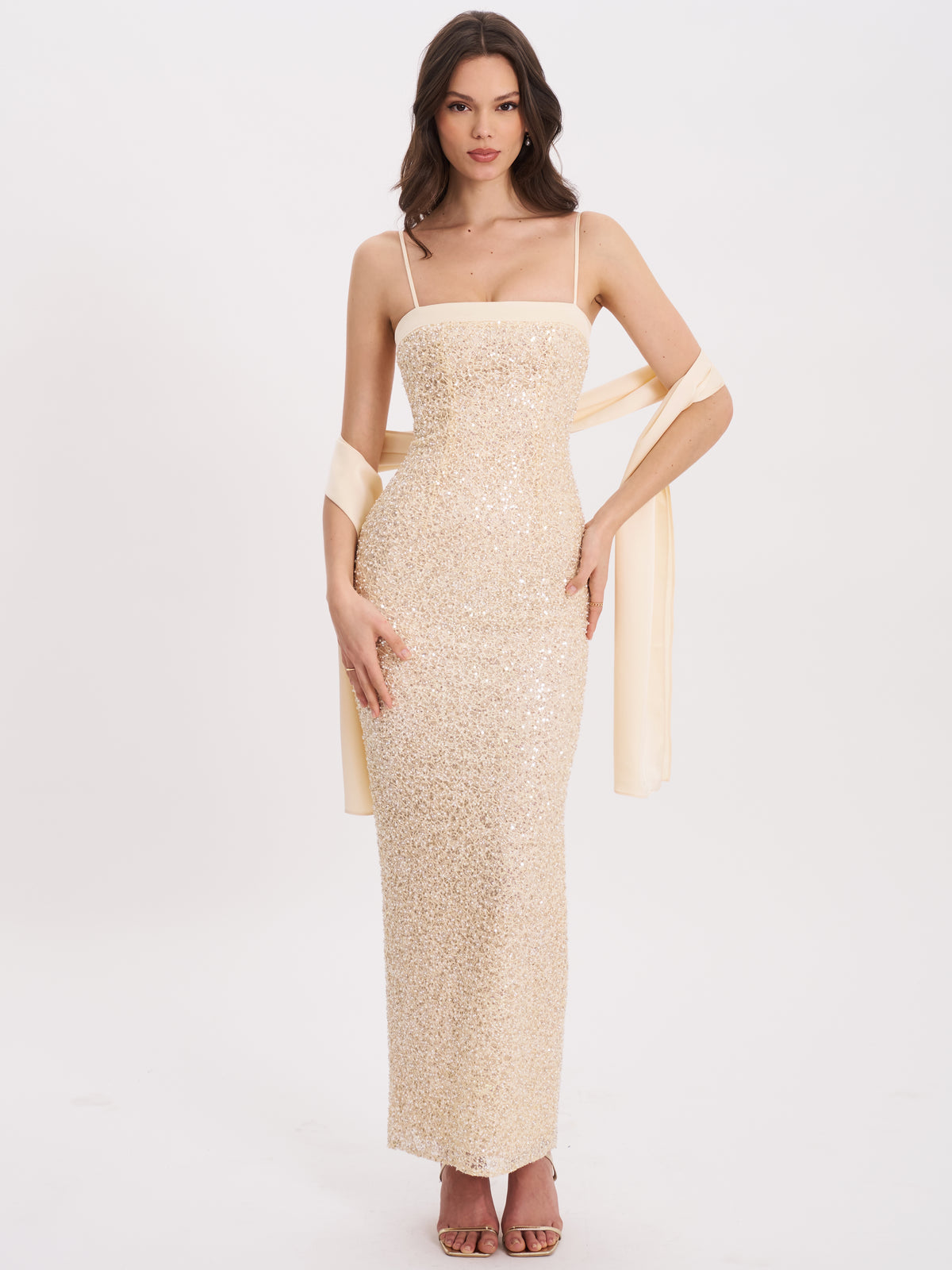 gold jacquard bandeau curve hem bodycon dress Raizel Beaded Sequin Gown with Scarf Number:6 perfect look. october2024 Teenyee Casual Lace Cocktail