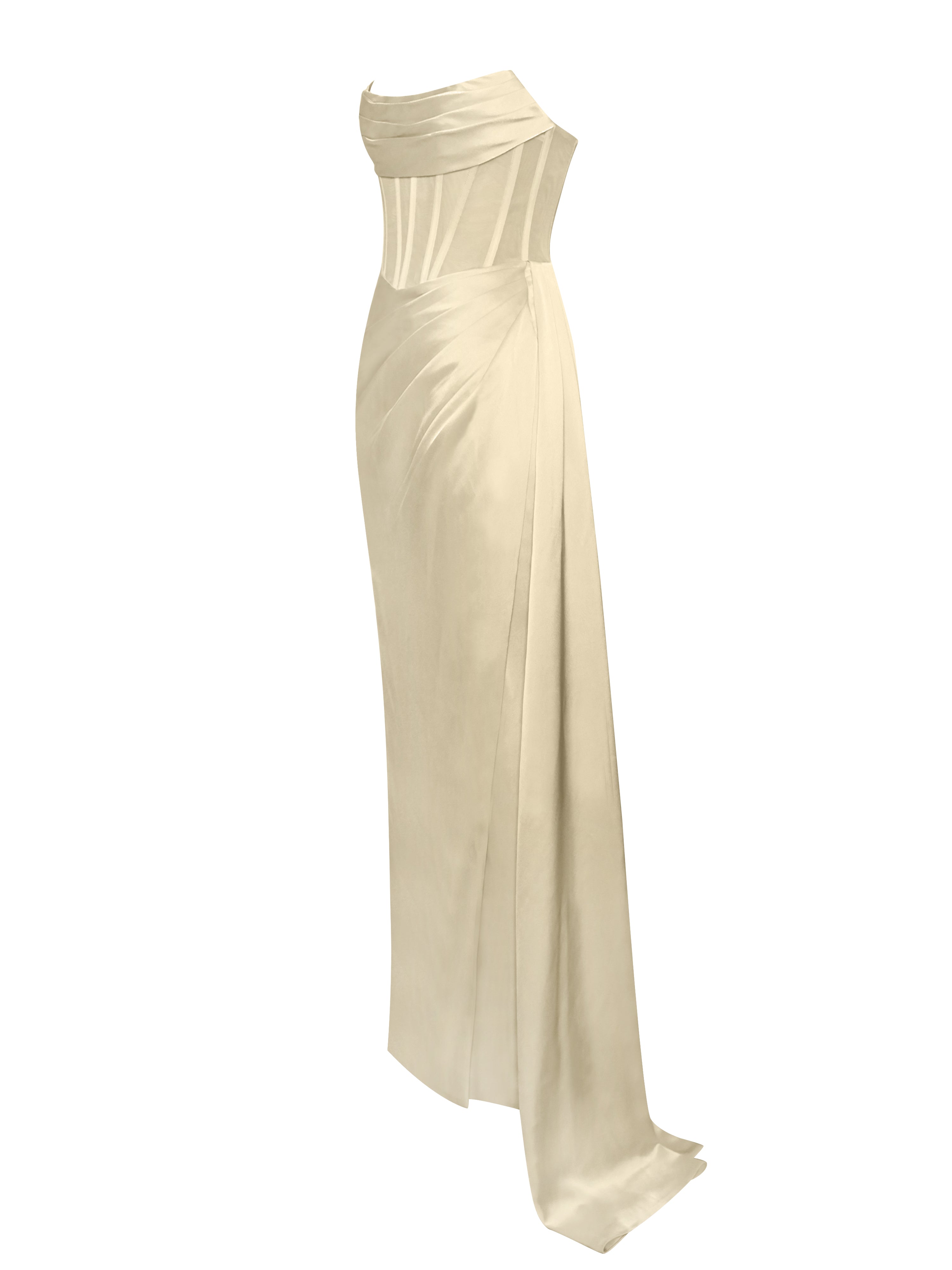 Prisa Egg White High Slit Satin Corset Gown