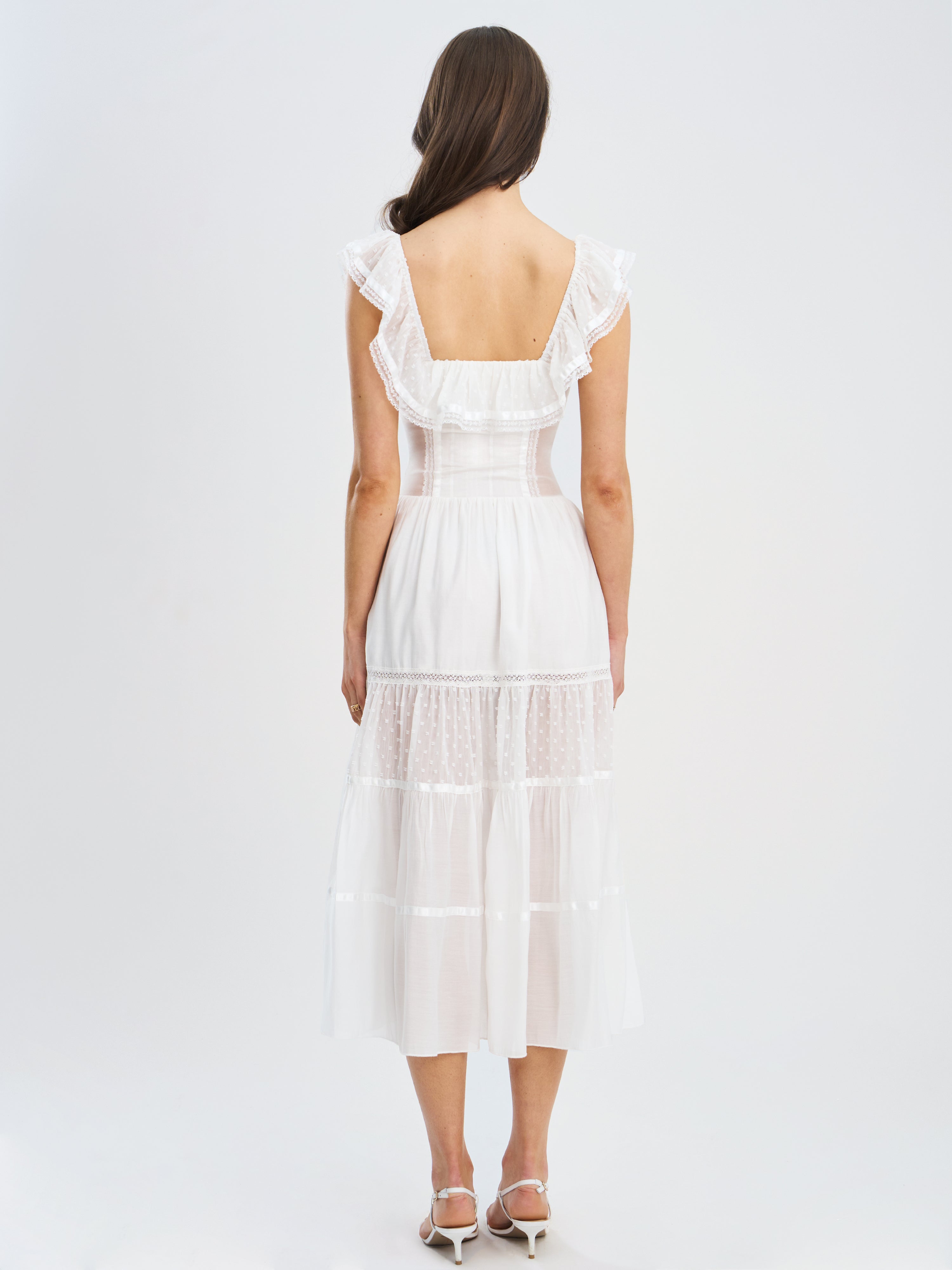 Eden Square Neck Ruffle Trim High Waist Midi Dress