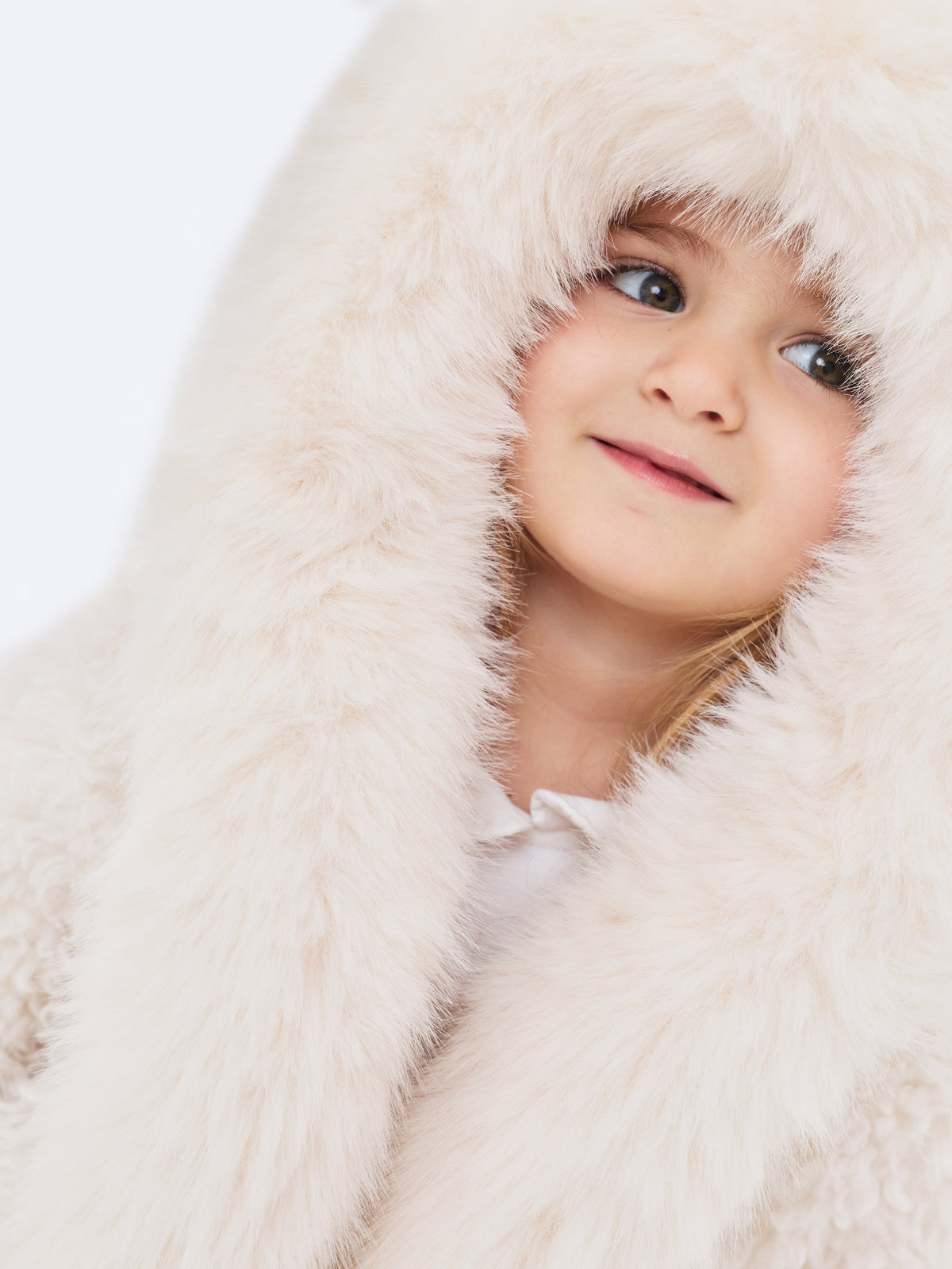Kali Kids White Cropped Vegan Shearling Fur Jacket
