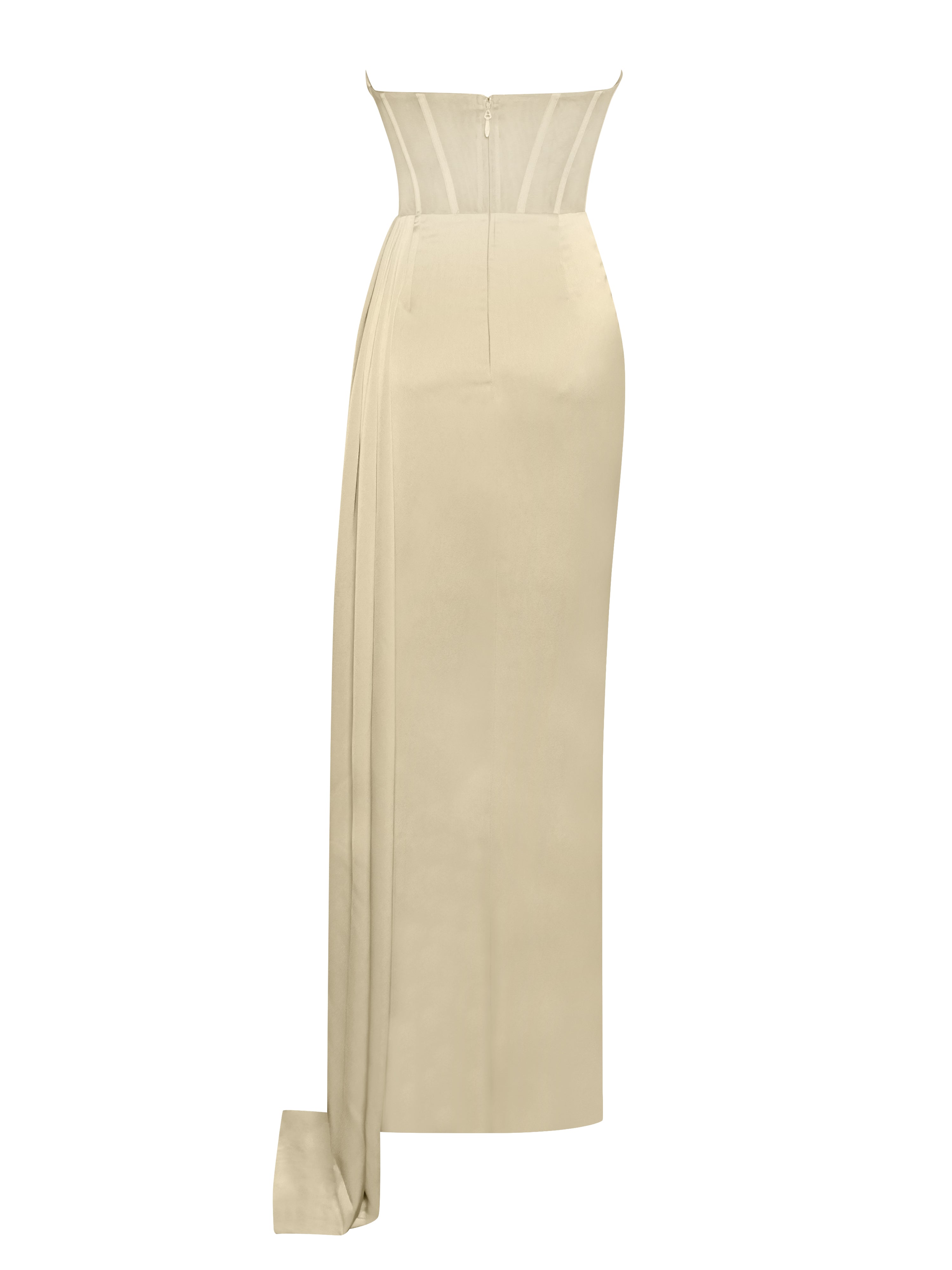 Prisa Egg White High Slit Satin Corset Gown