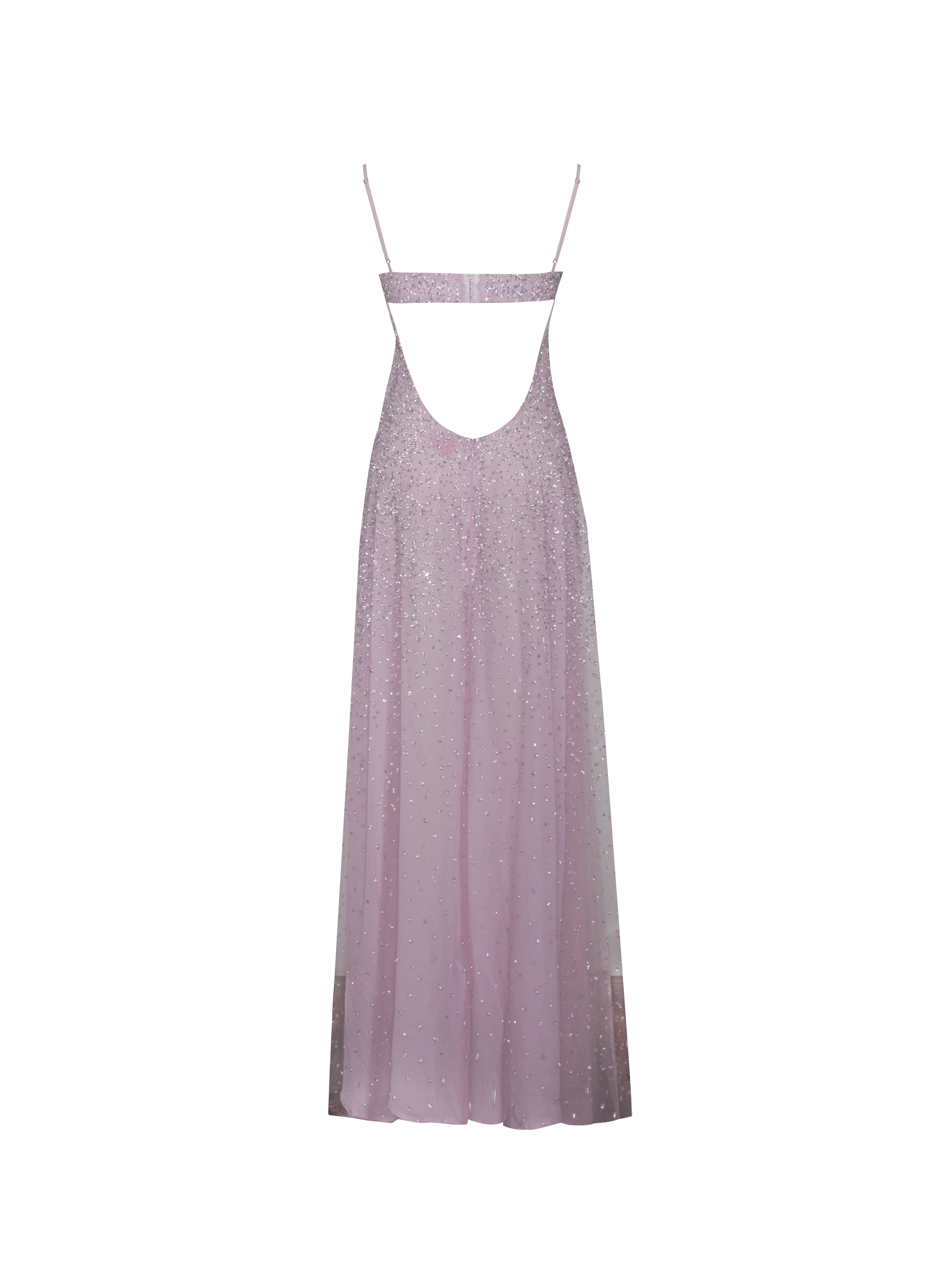 Wallie Pink Rhinestone Embellished Mesh Backless Gown