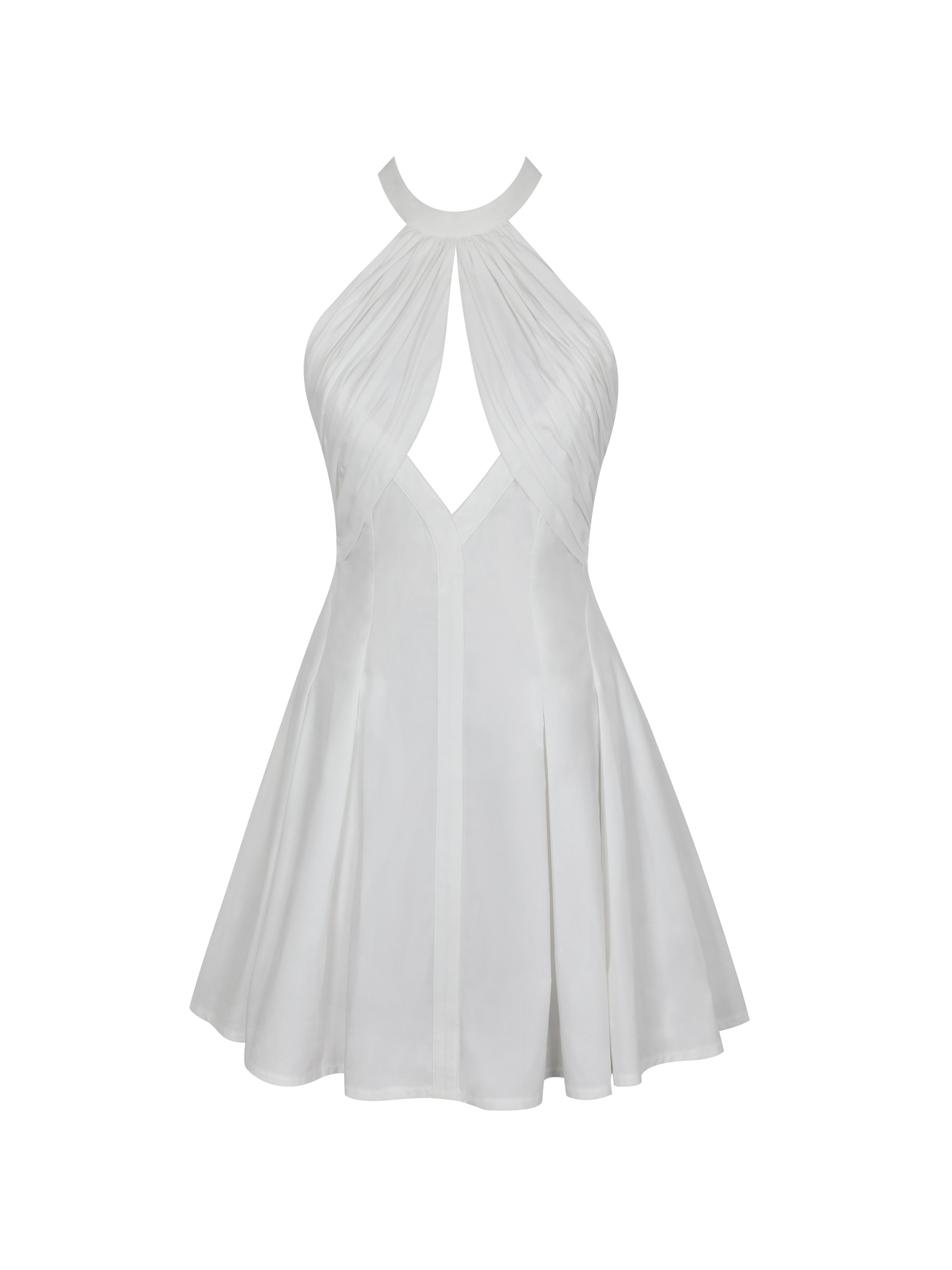 Jordyn White Cotton Poplin Keyhole Halter Mini Dress