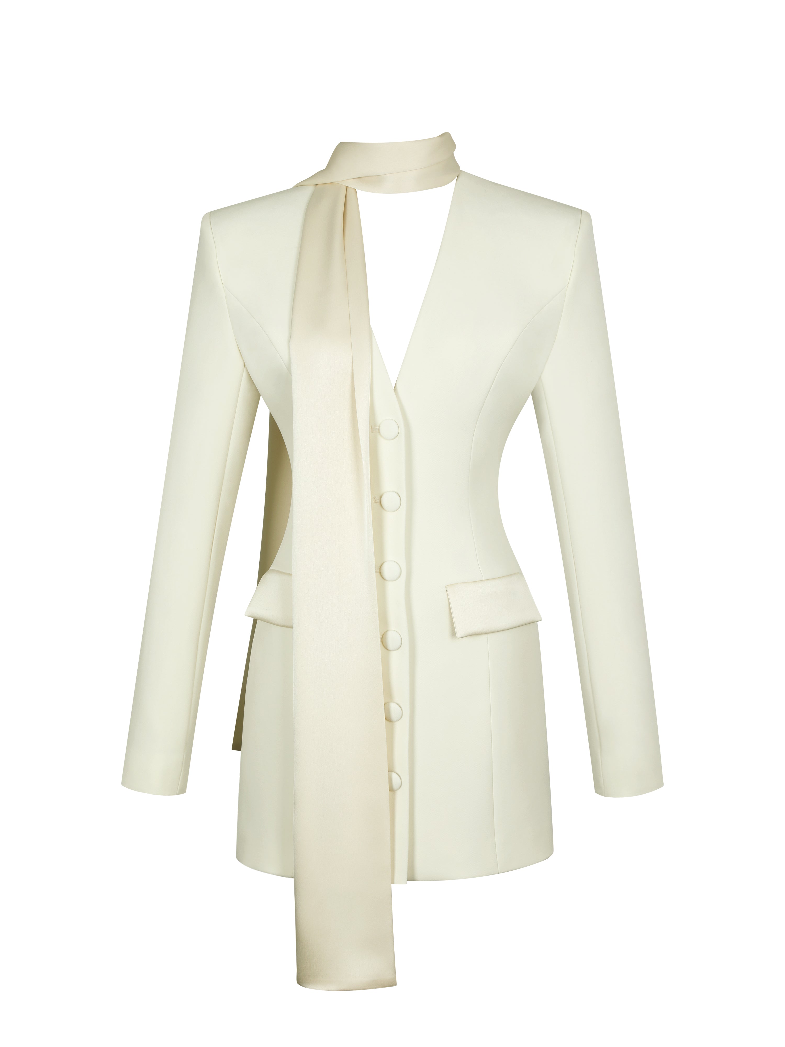 Jeannie Cream Blazer Mini Dress with Scarf