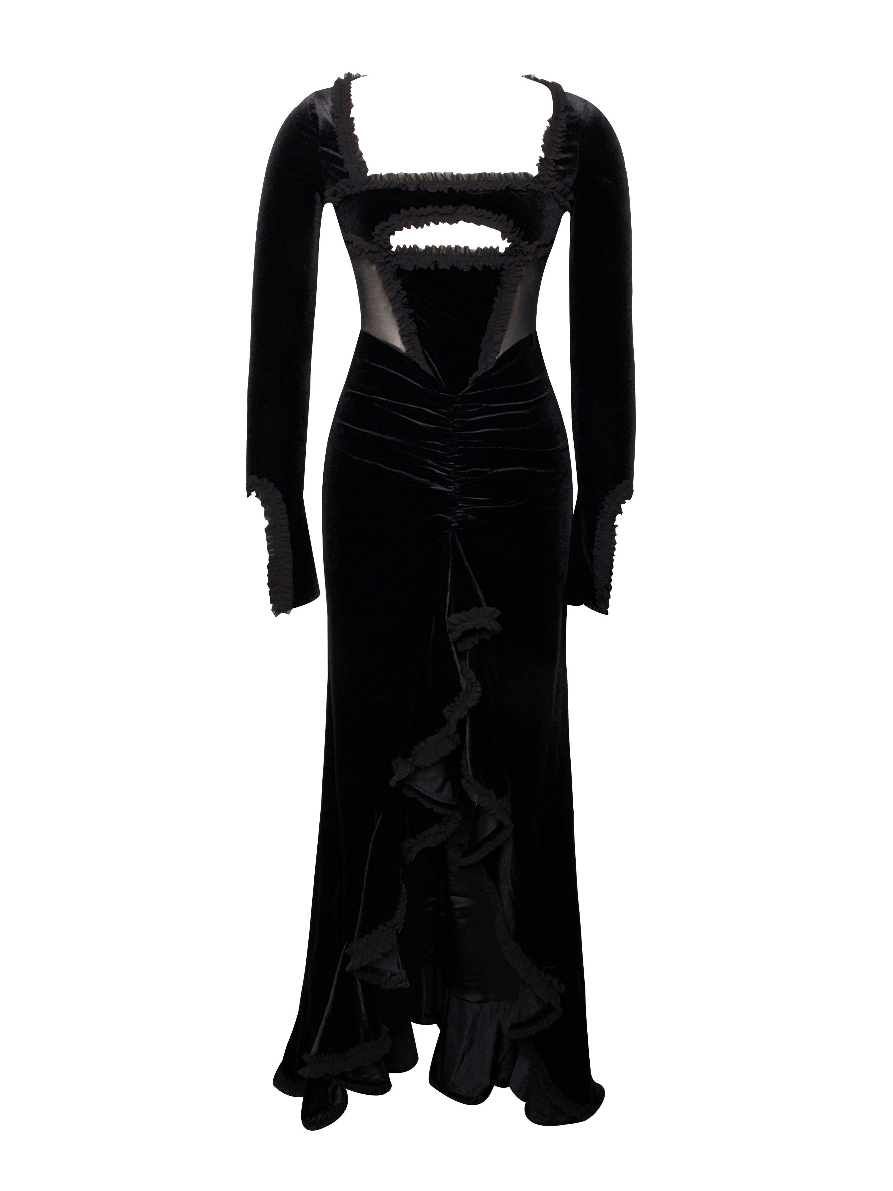 Maeve Black Velvet and Mesh Long Sleeve Maxi Dress Maeve Black Velvet and Mesh Long Sleeve Maxi Dress
