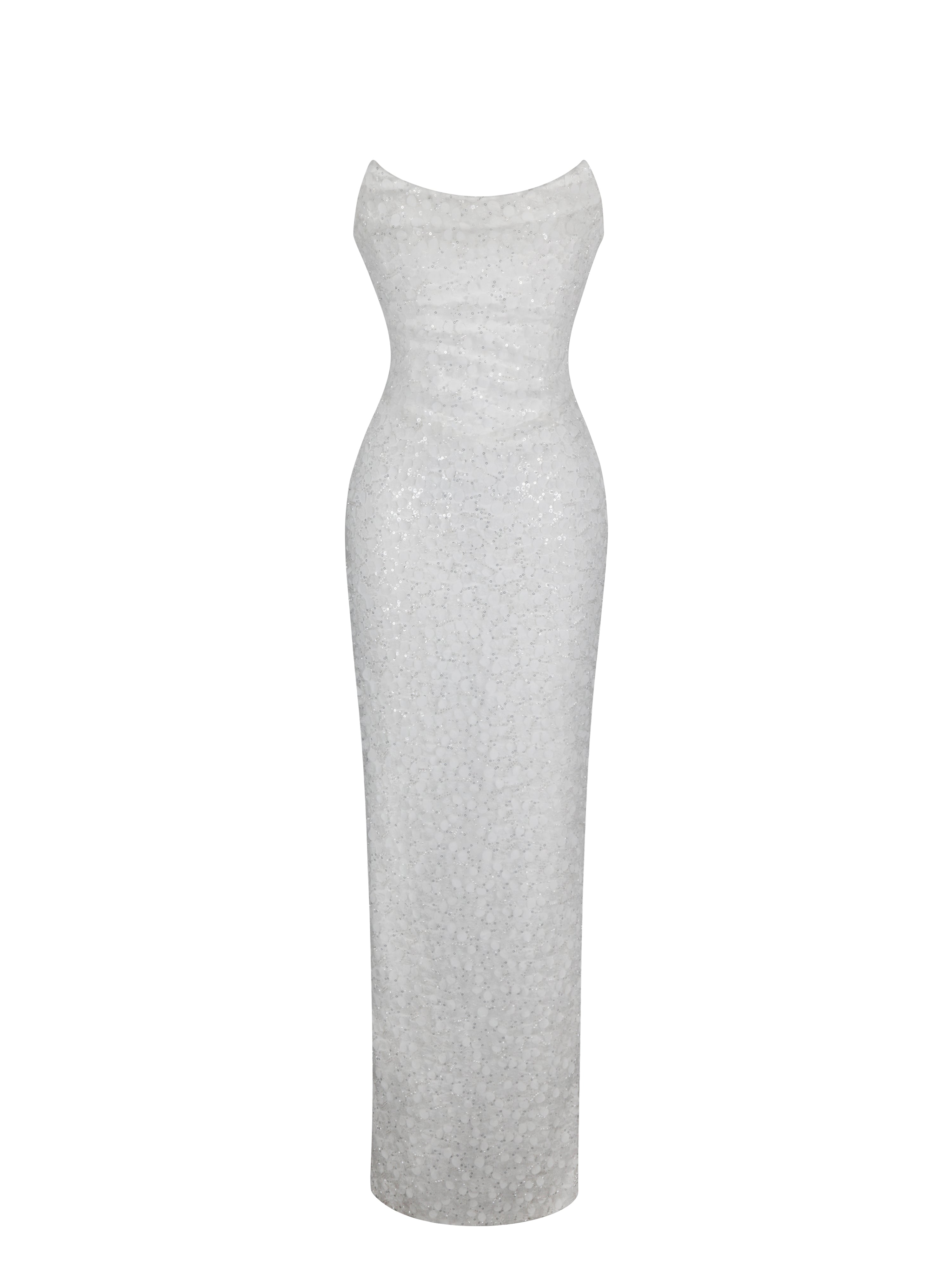 Myra White Beaded Mesh Strapless Wedding Dress