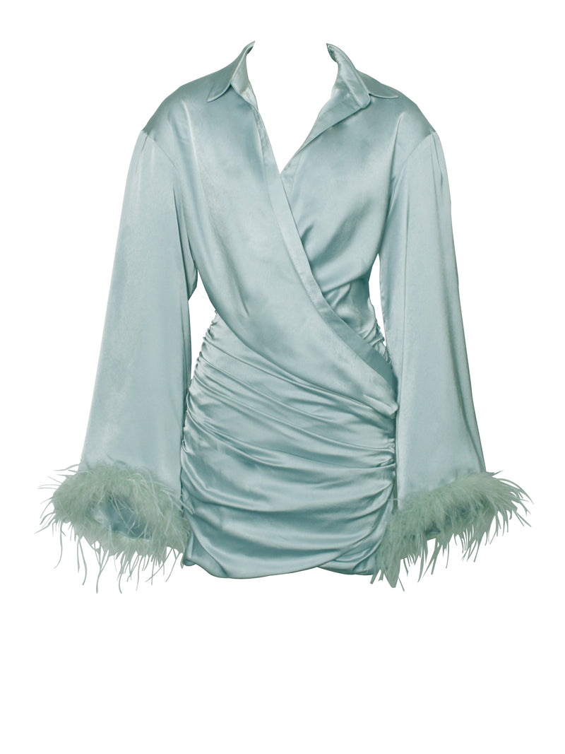 Jenna Pale Blue Long Sleeve Feather Robe Dress