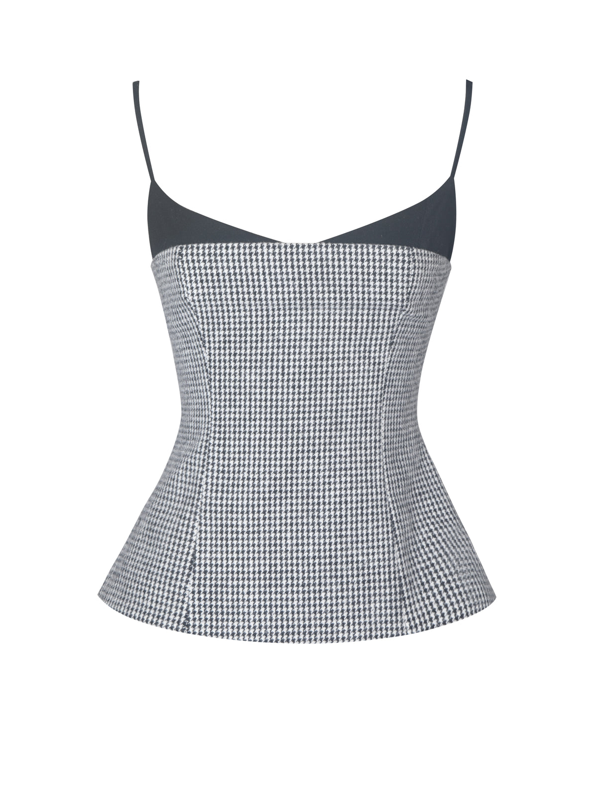 Victoire Black Micro Houndstooth Sweetheart Neckline Top
