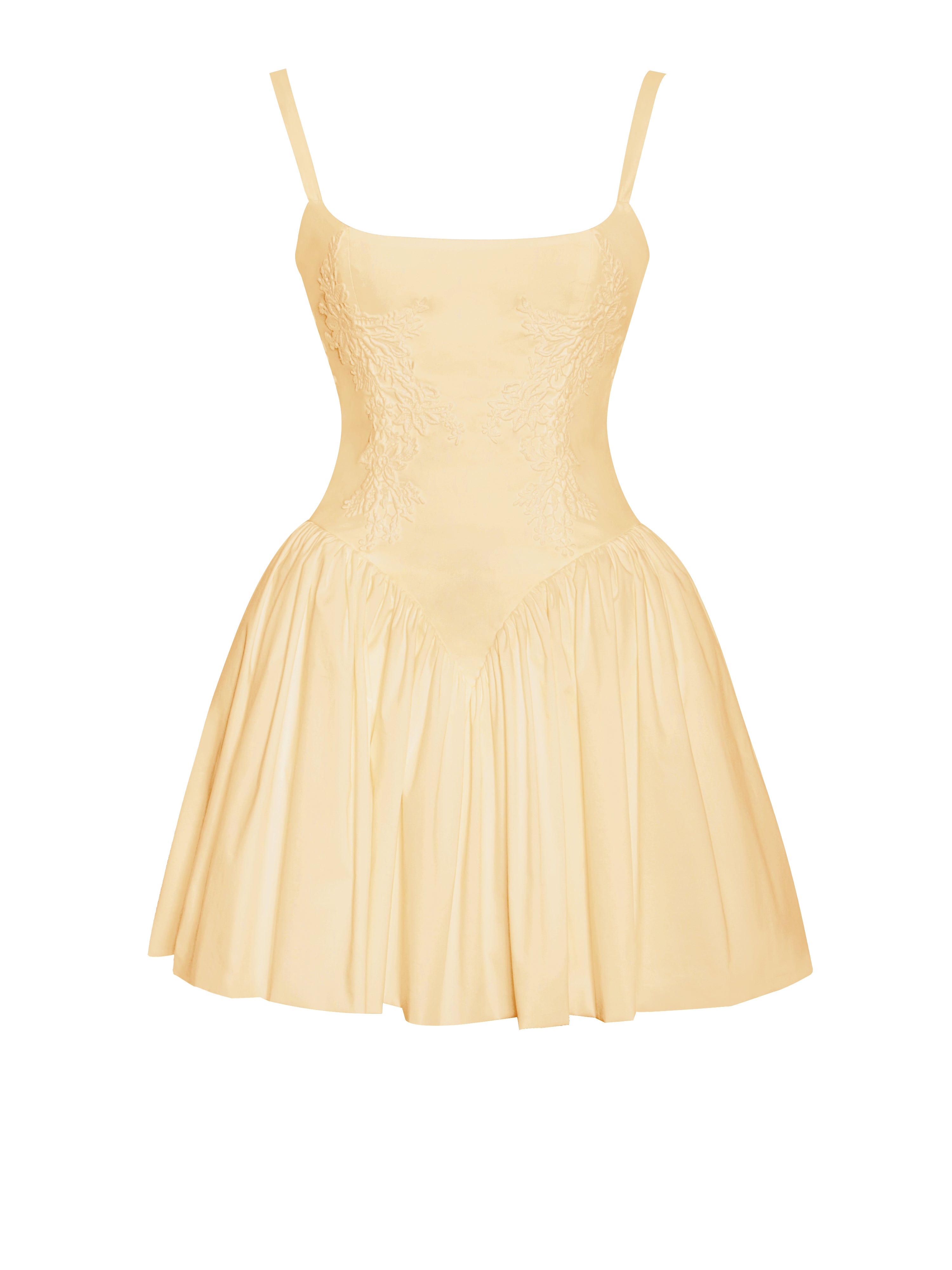 Kadi Yellow Cotton Drop Waist Corset Mini Dress