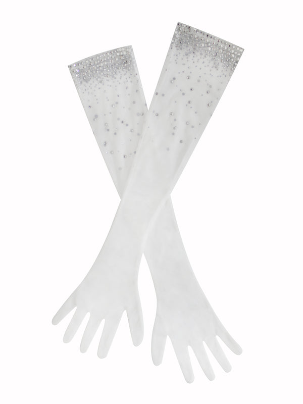 Izzy White Crystal Opera-length Gloves