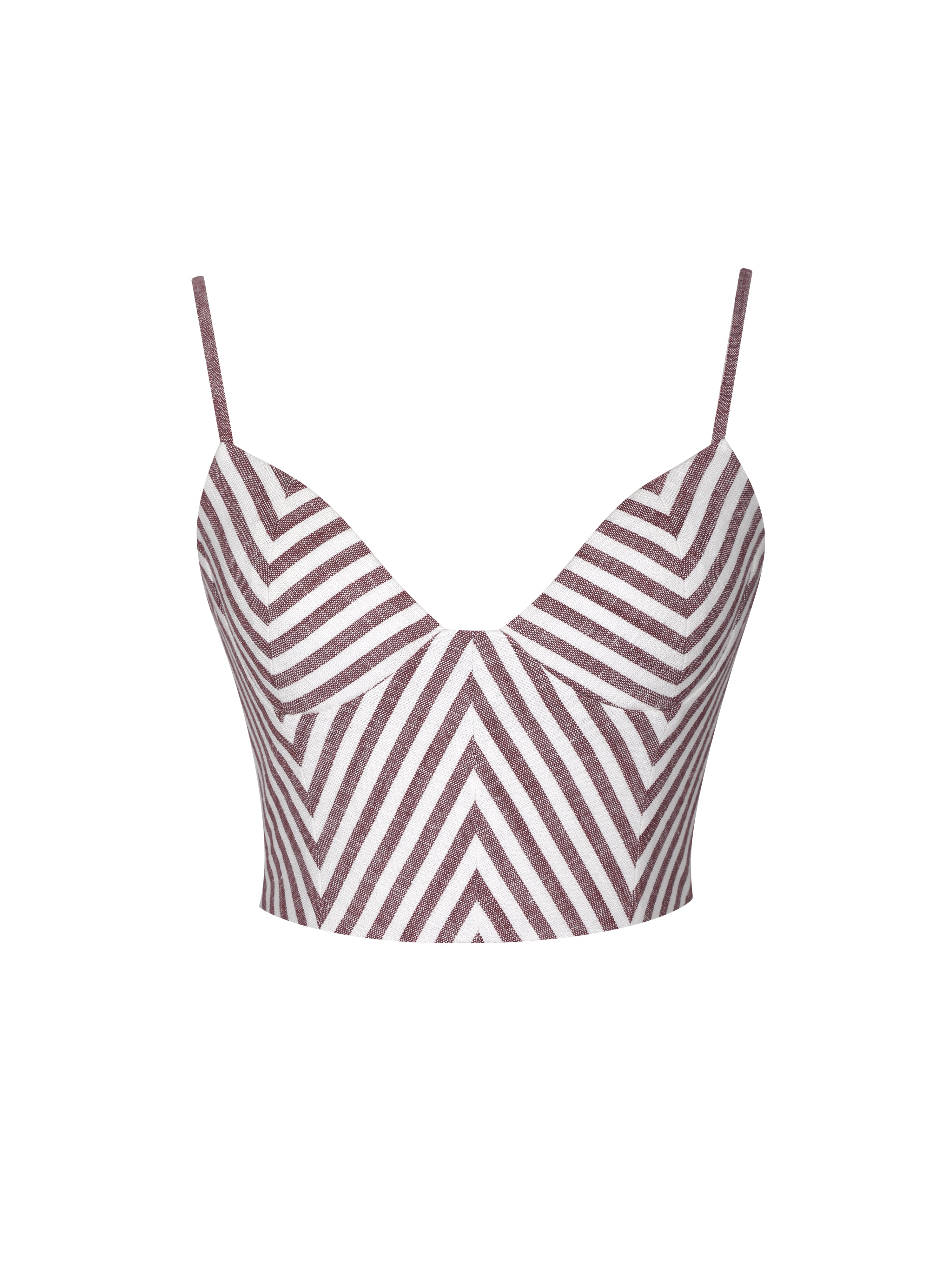 Xola Red & White Chevron Striped Linen Cropped Top