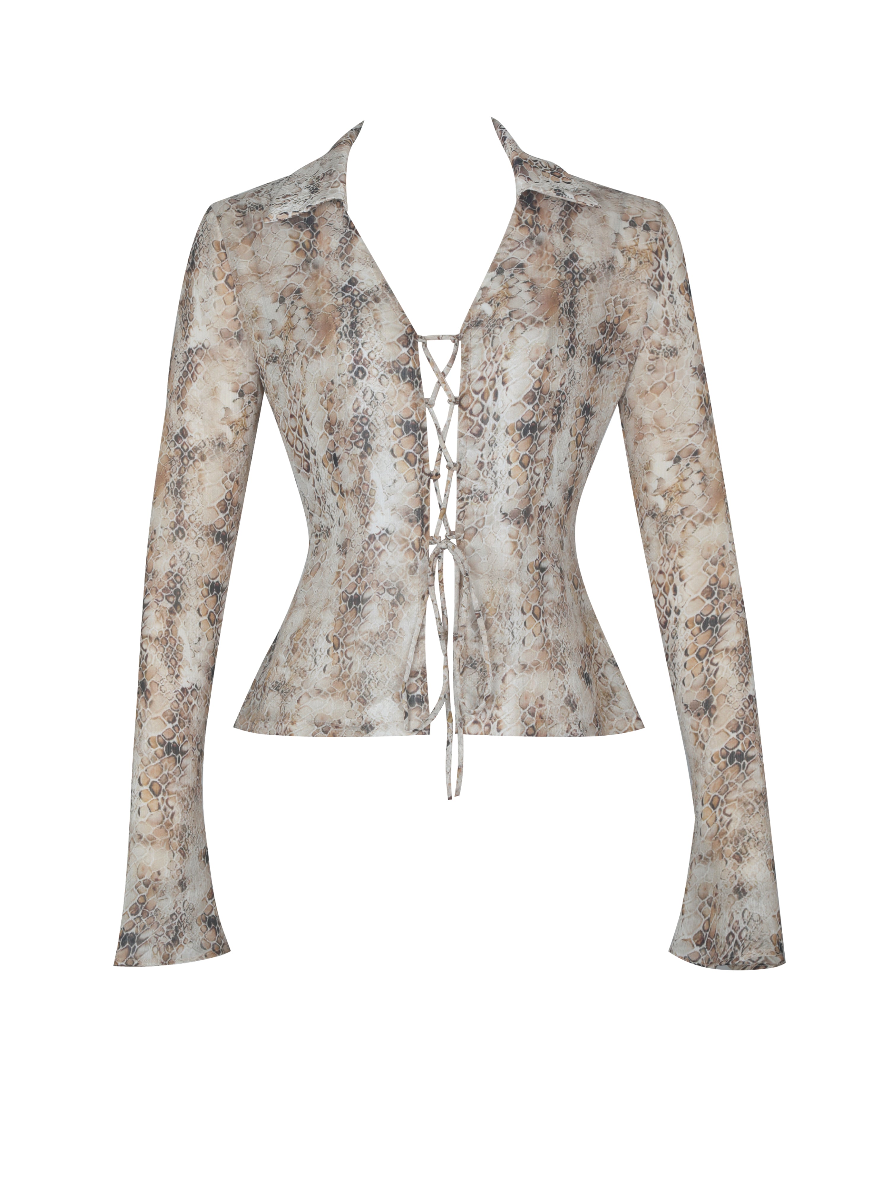 Umara Tan Reptile Print Chiffon Tie-Front Top