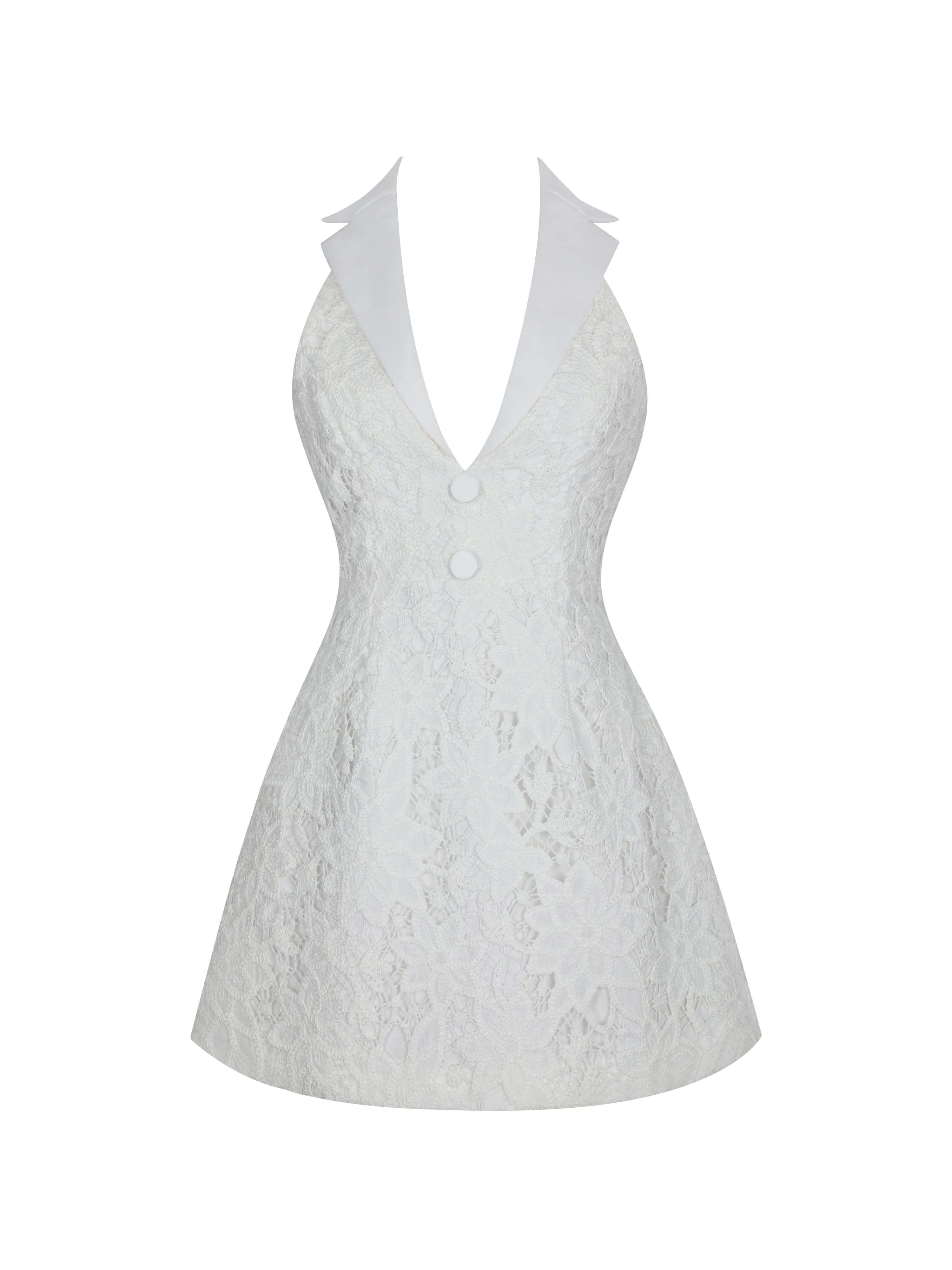 Ignacia White Cotton Lace Halter A-Line Mini Dress