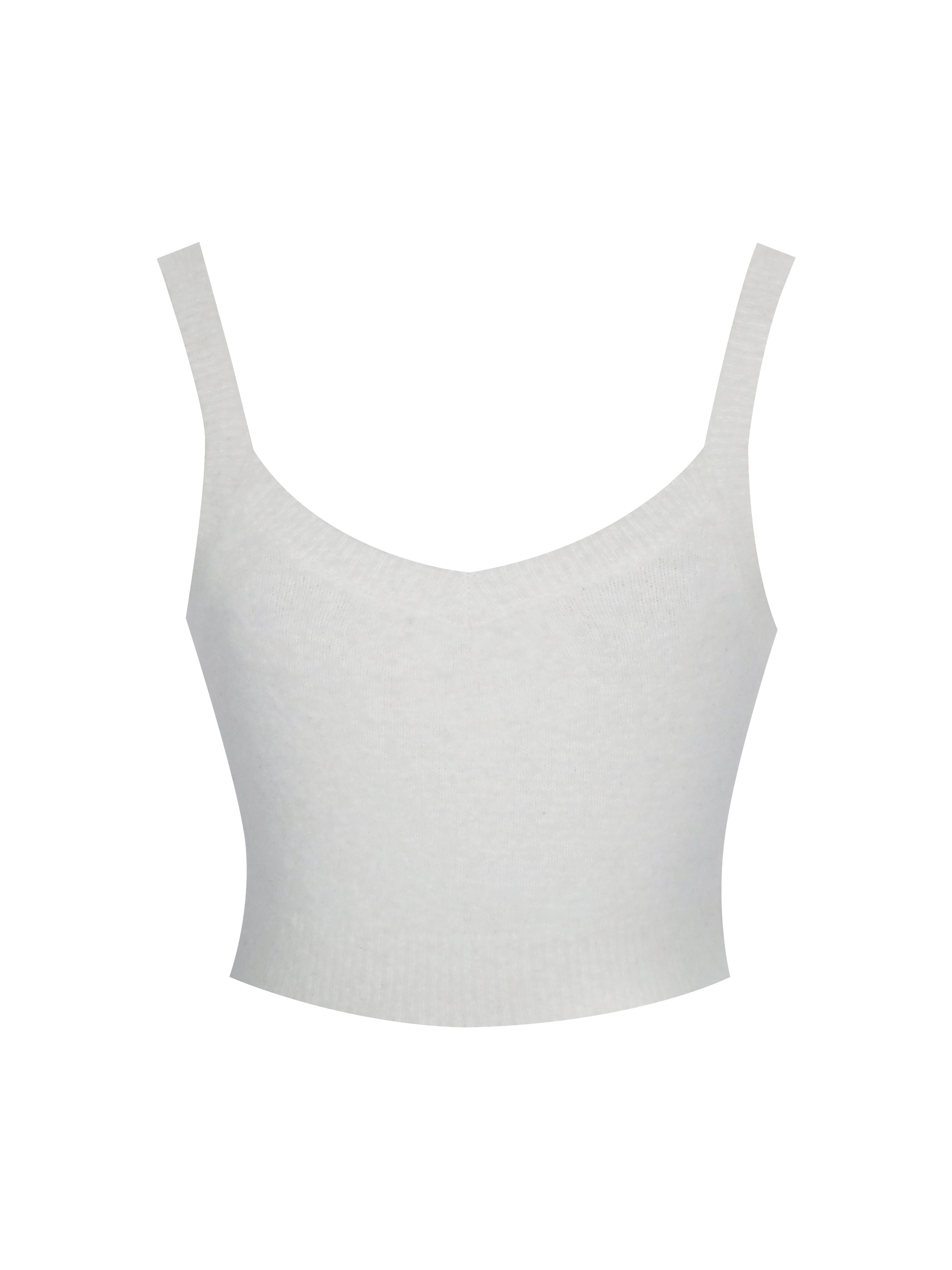 Selene White Wool-Blend Ribbed Knit V-Neck Top