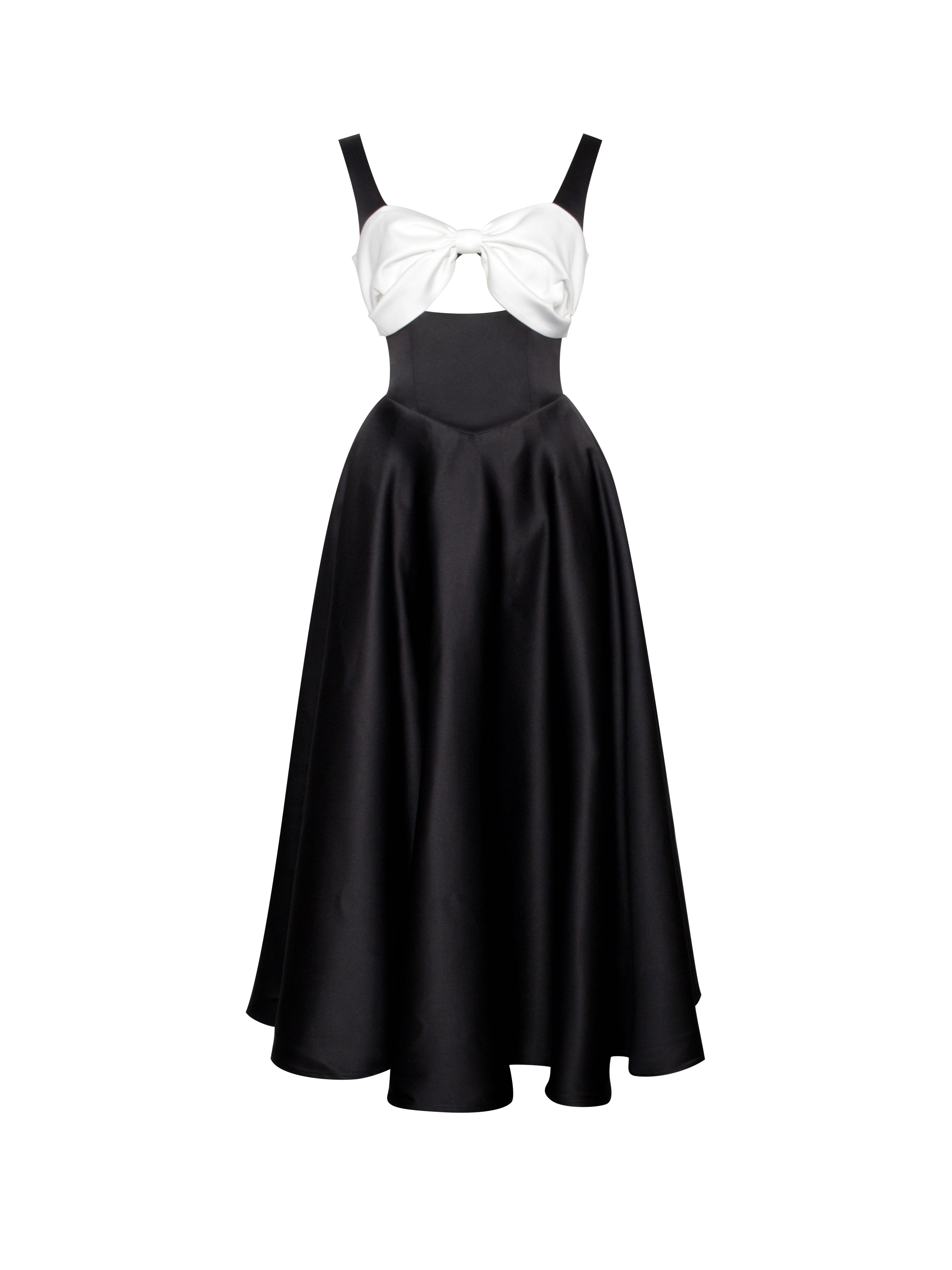 Edda Black Maxi Gown with White Bow