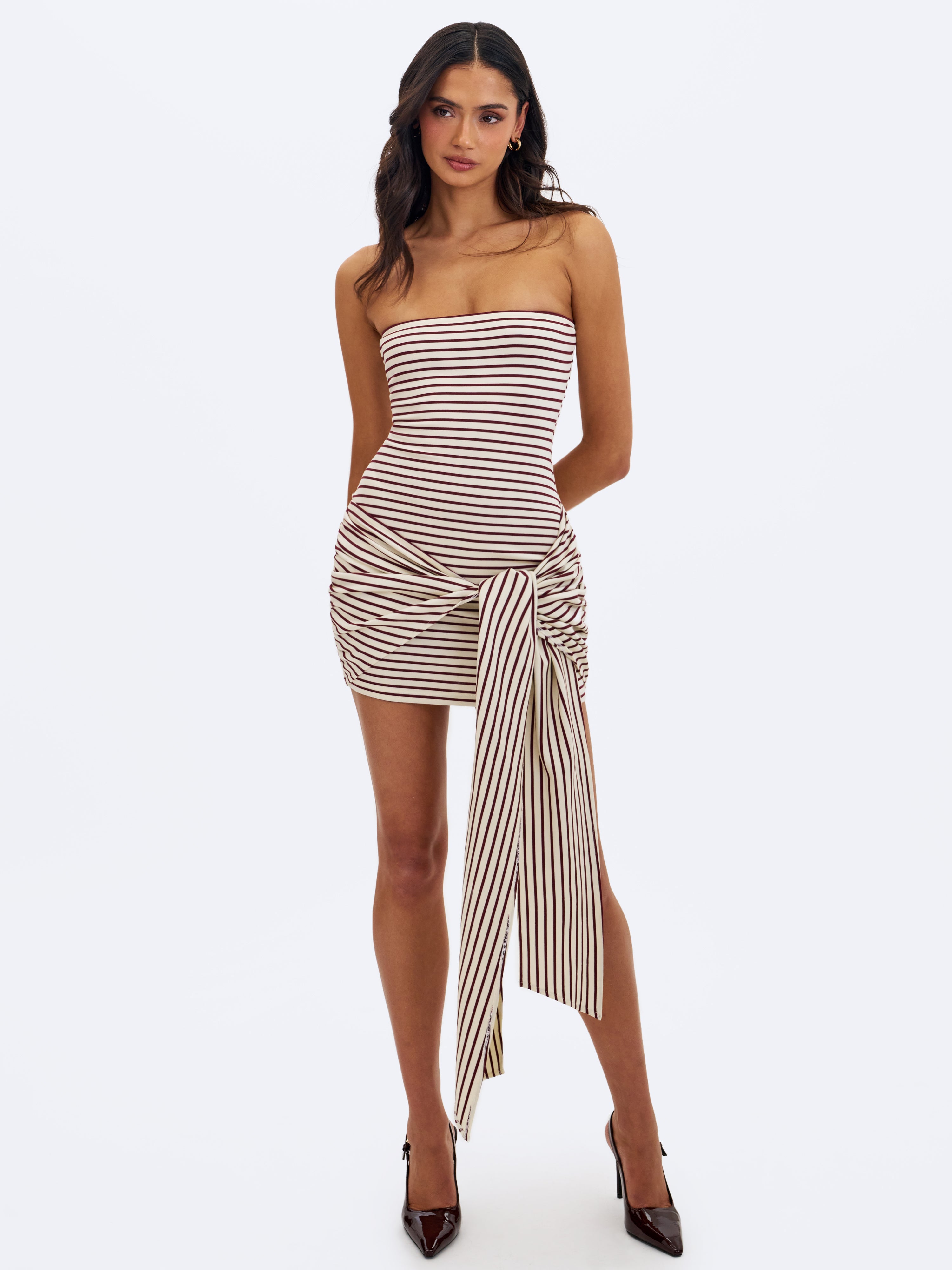 Tommie Ivory & Burgundy Lyocell Jersey Tie Strap Mini Dress