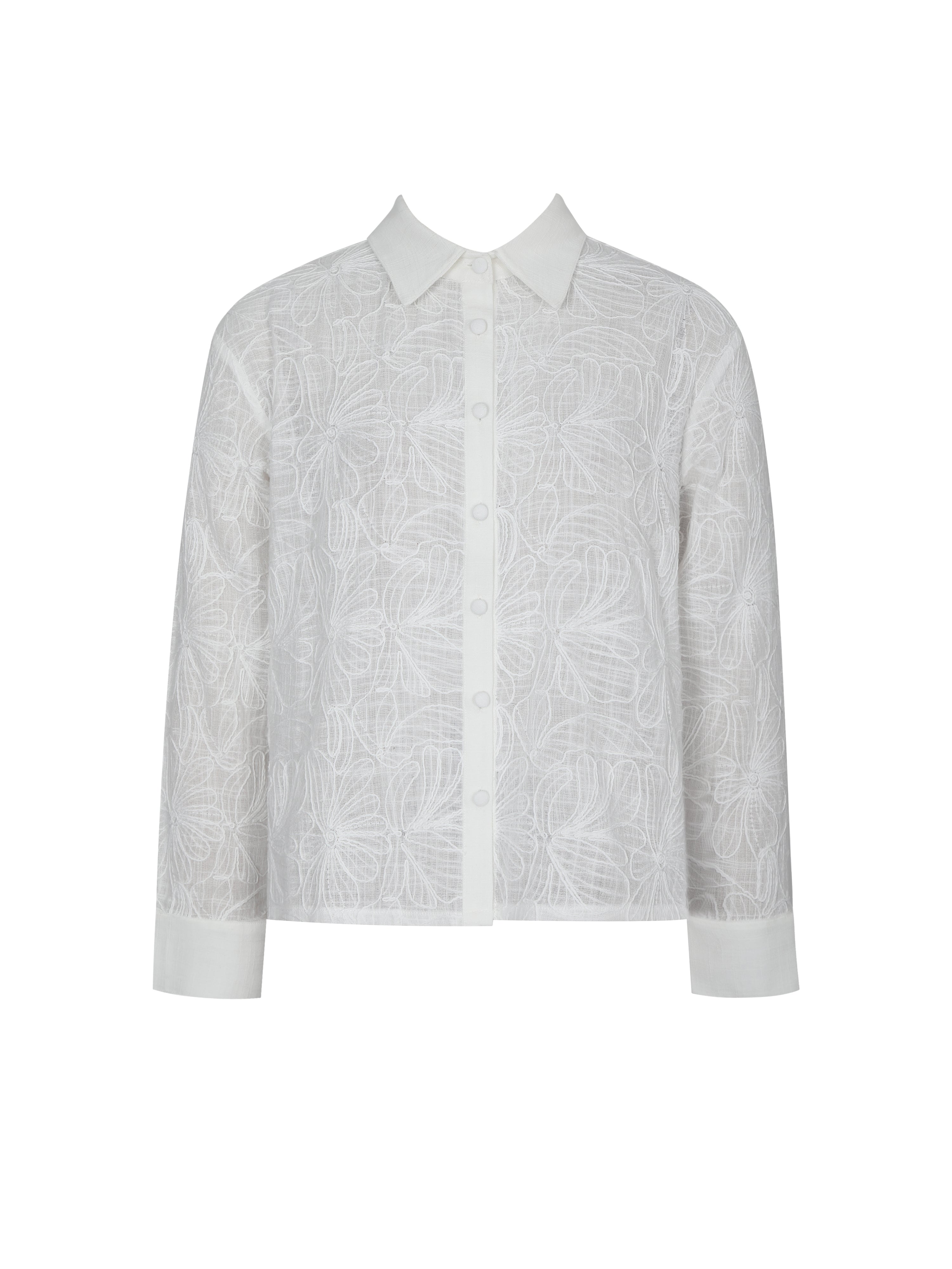Quintina White Embroidered Cotton Gauze Button-Down Shirt