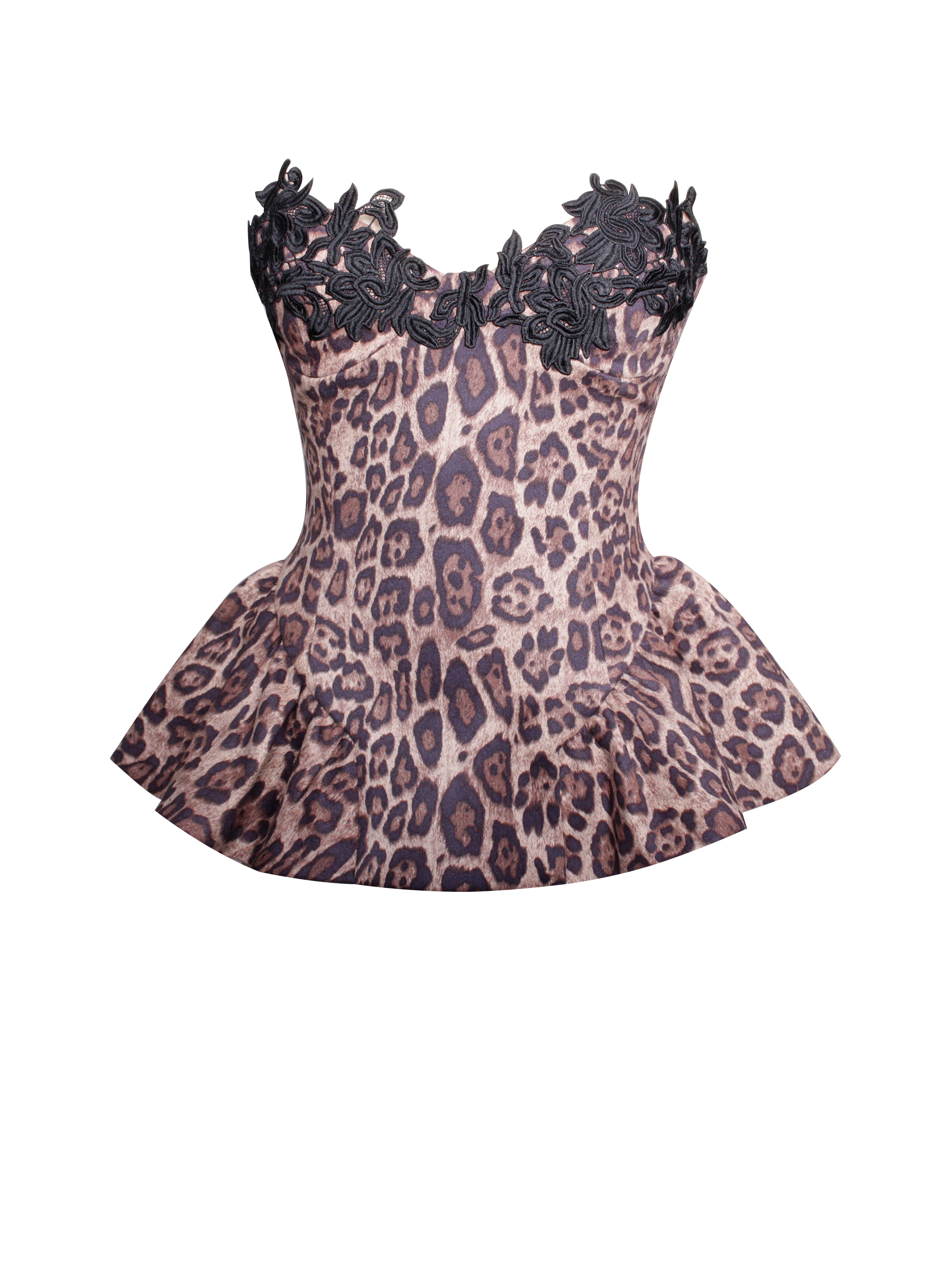 Qiara Cheetah Print Peplum Top with Lace Trim