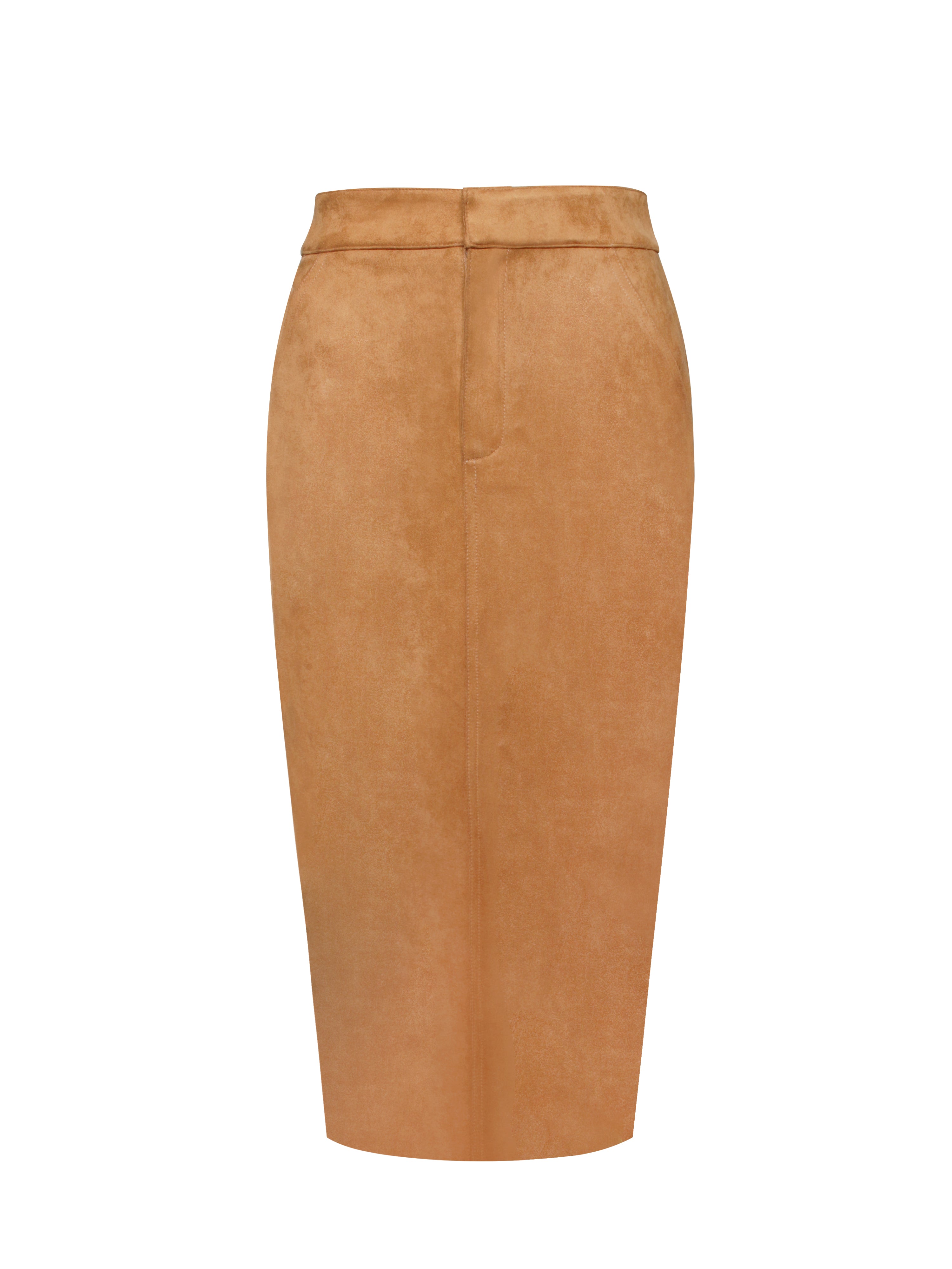 Zabrina Brown Suede Straight Pencil Skirt