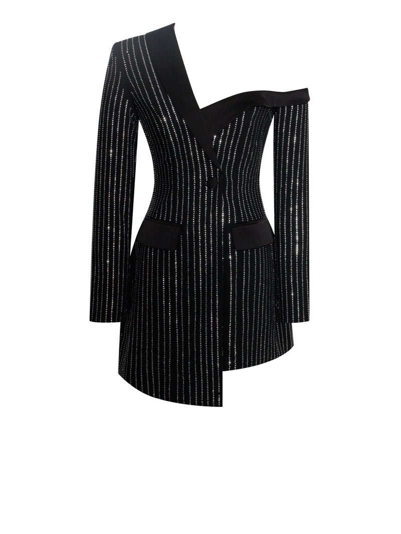Rhinestone Corset Blazer Dress - Black