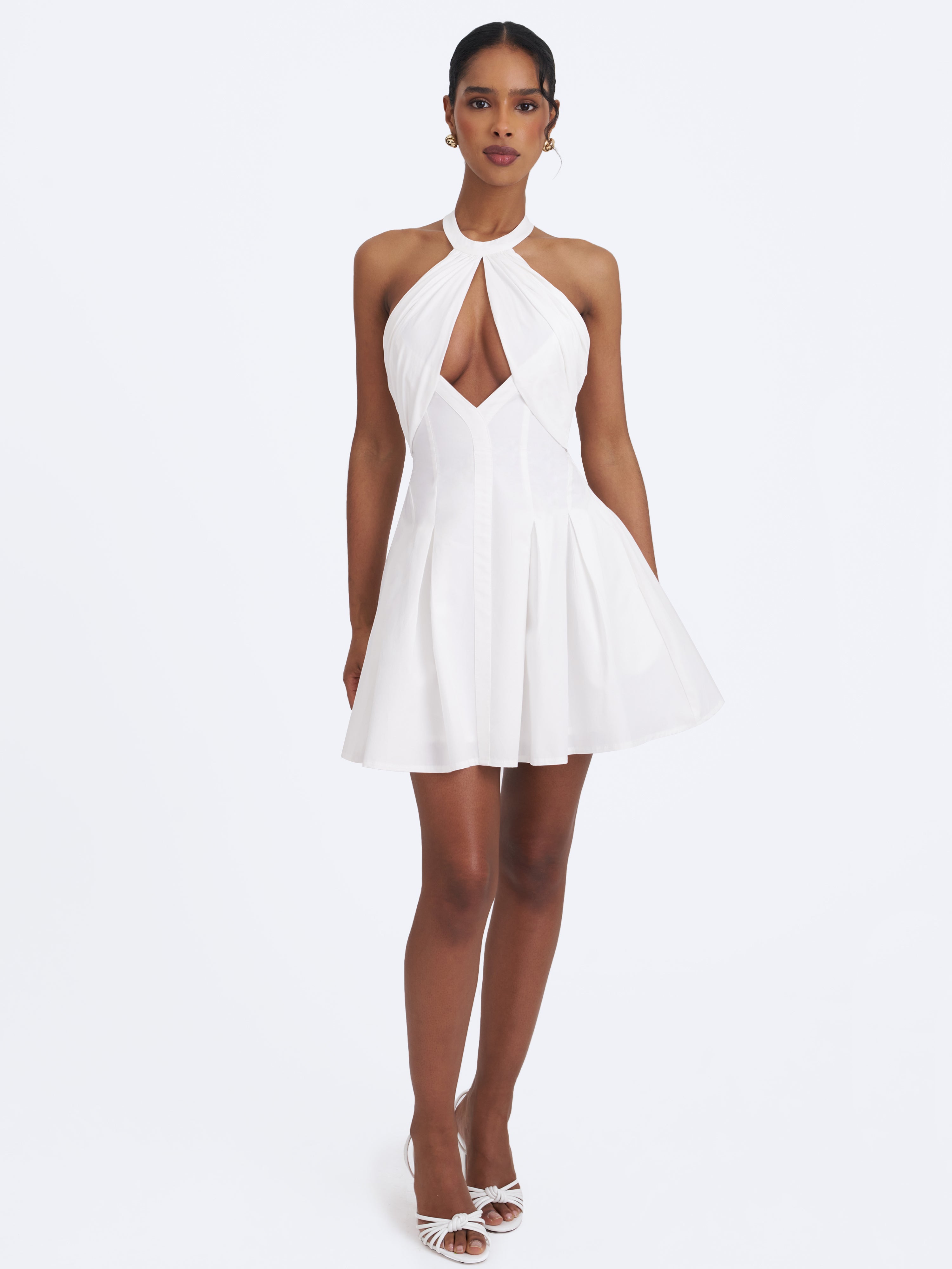Jordyn White Cotton Poplin Keyhole Halter Mini Dress
