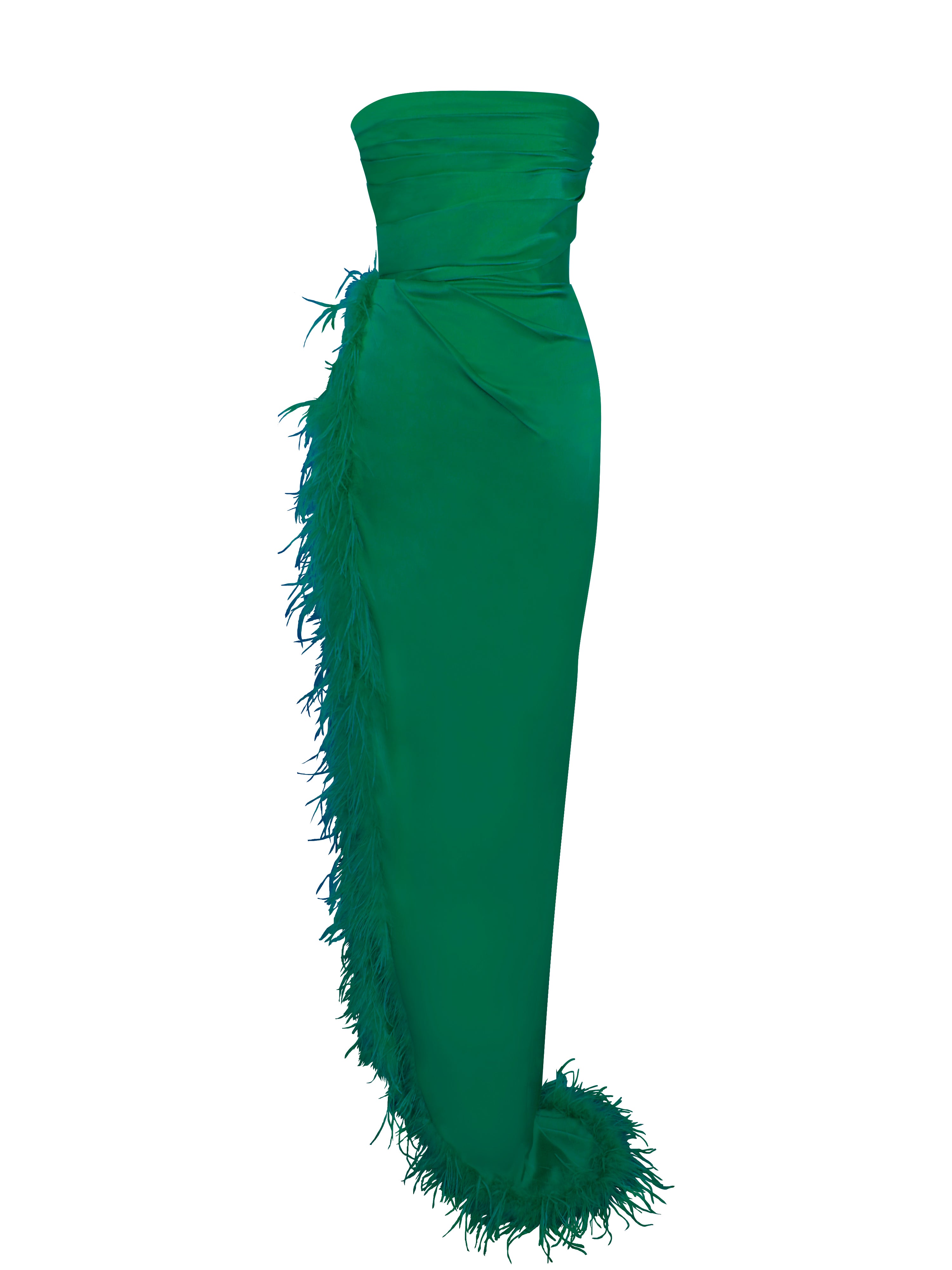 Perrin Emerald Green Feather Dress High Slit Gown Perrin Emerald Green Feather Dress High Slit Gown