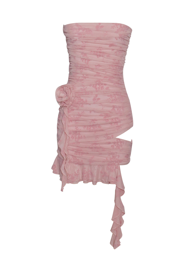 Talulla Salmon Pink Ruffle Draping Cutout Dress