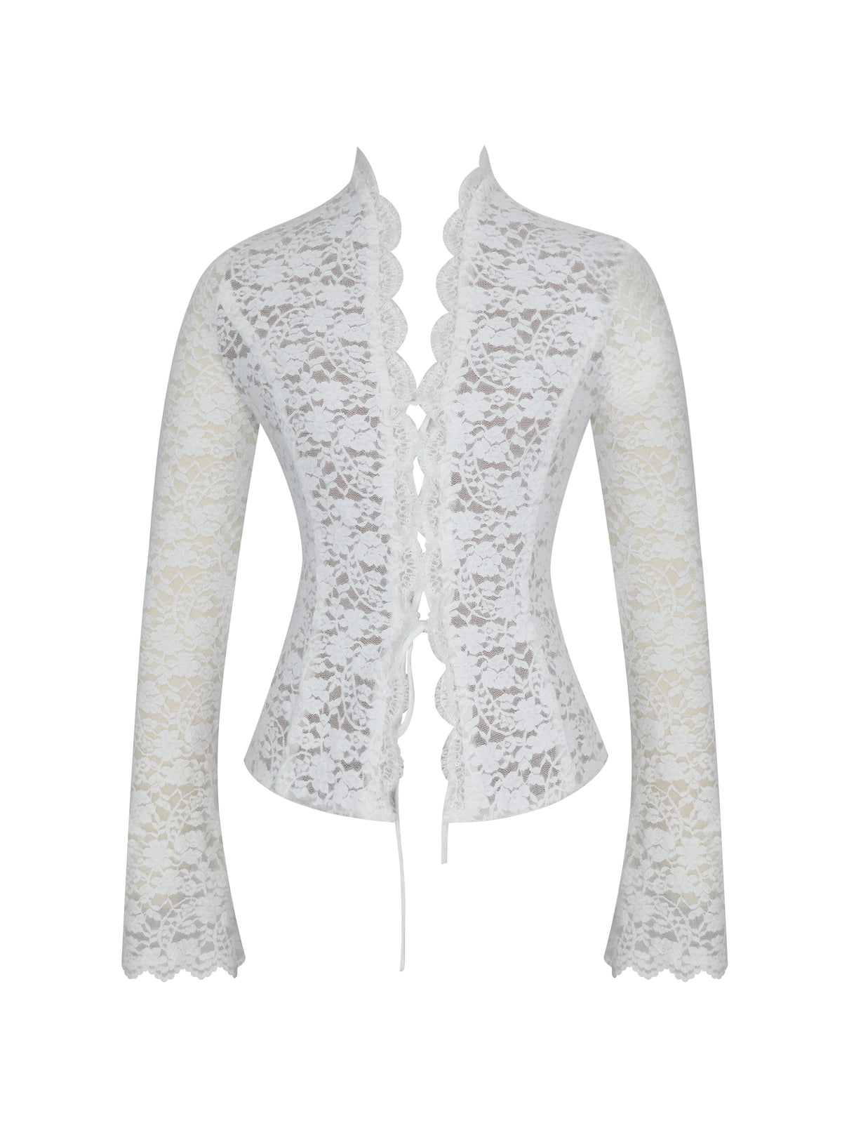 Prynn White Brushed Lace Front-Tie Top
