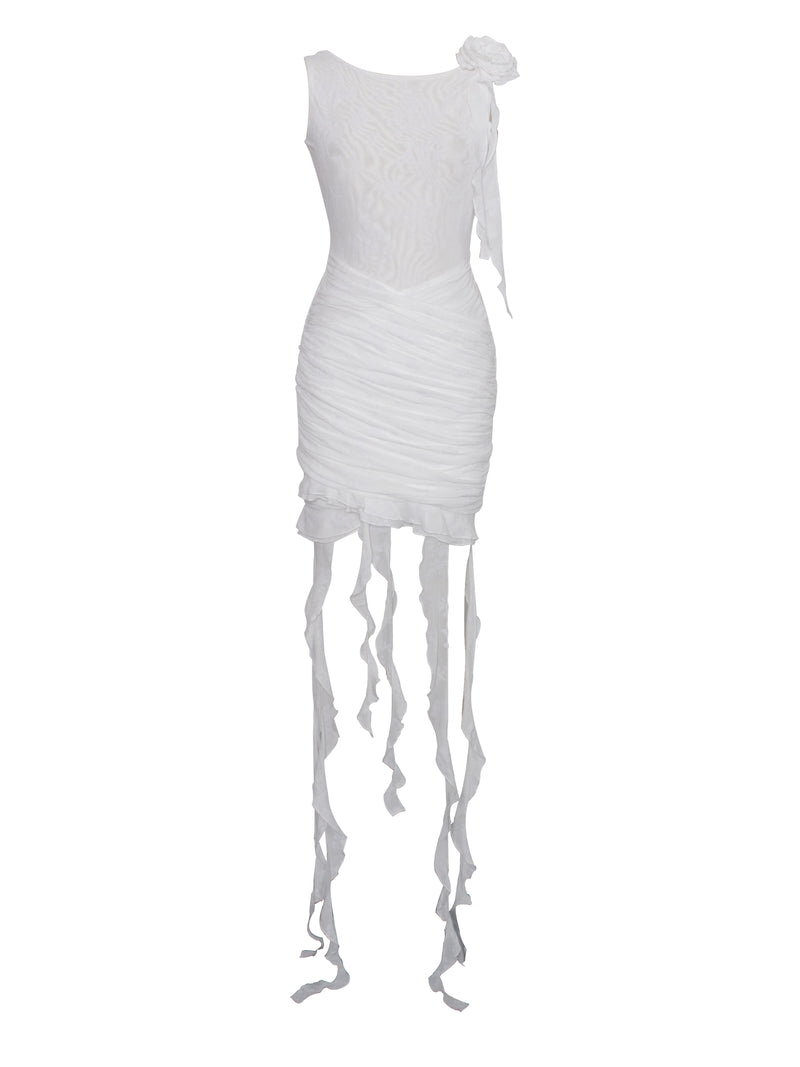 Alaina White Floral Ruffle Mesh Dress