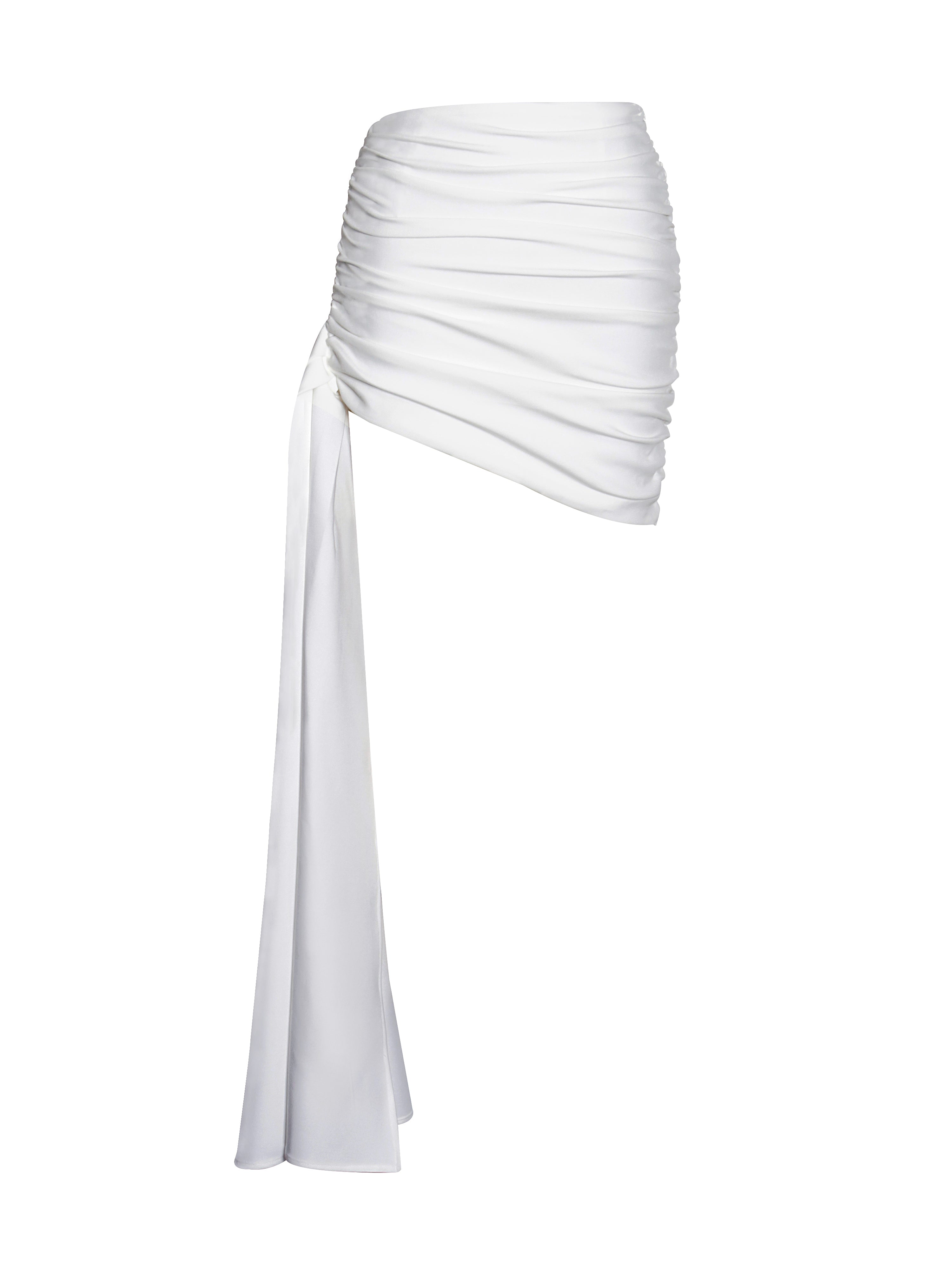 Yanina White Ruched Drapping Mini Skirt