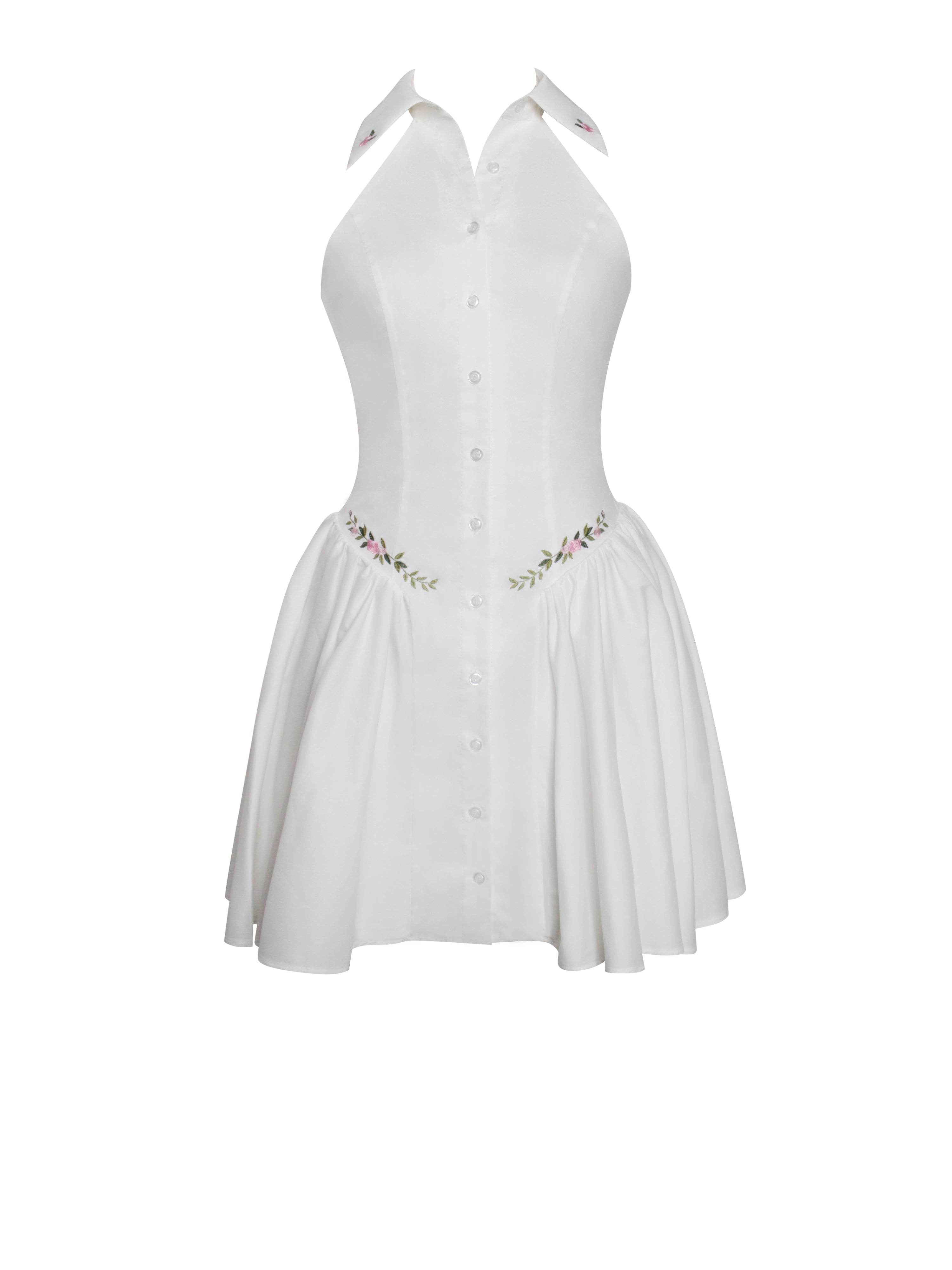 Hailey White Embroidered Collared Halter Drop Waist Mini Dress (Archiv Hailey White Embroidered Collared Halter Drop Waist Mini Dress (Archiv