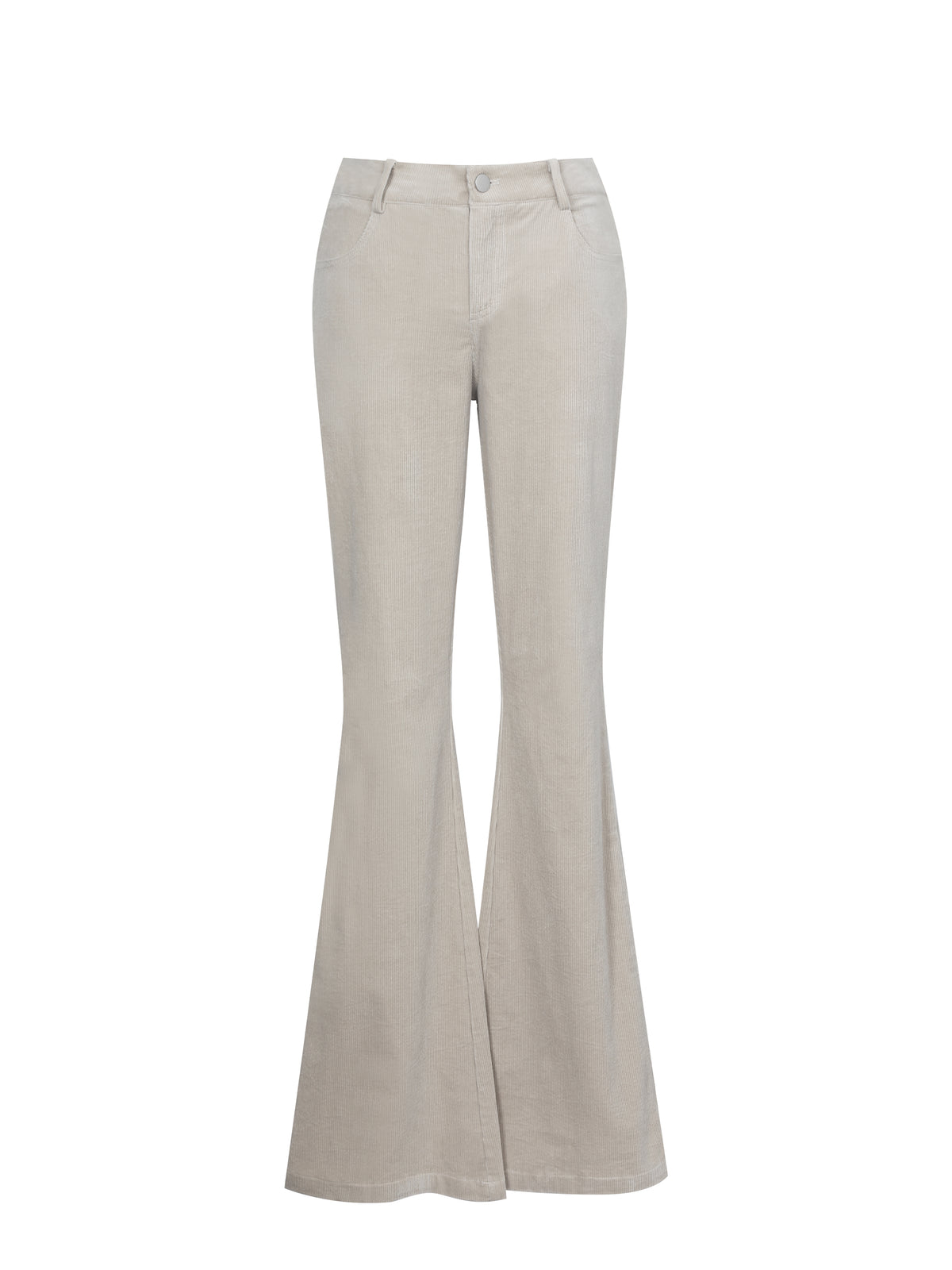 Romille Beige Cotton Corduroy Low-Rise Boot Cut Pants
