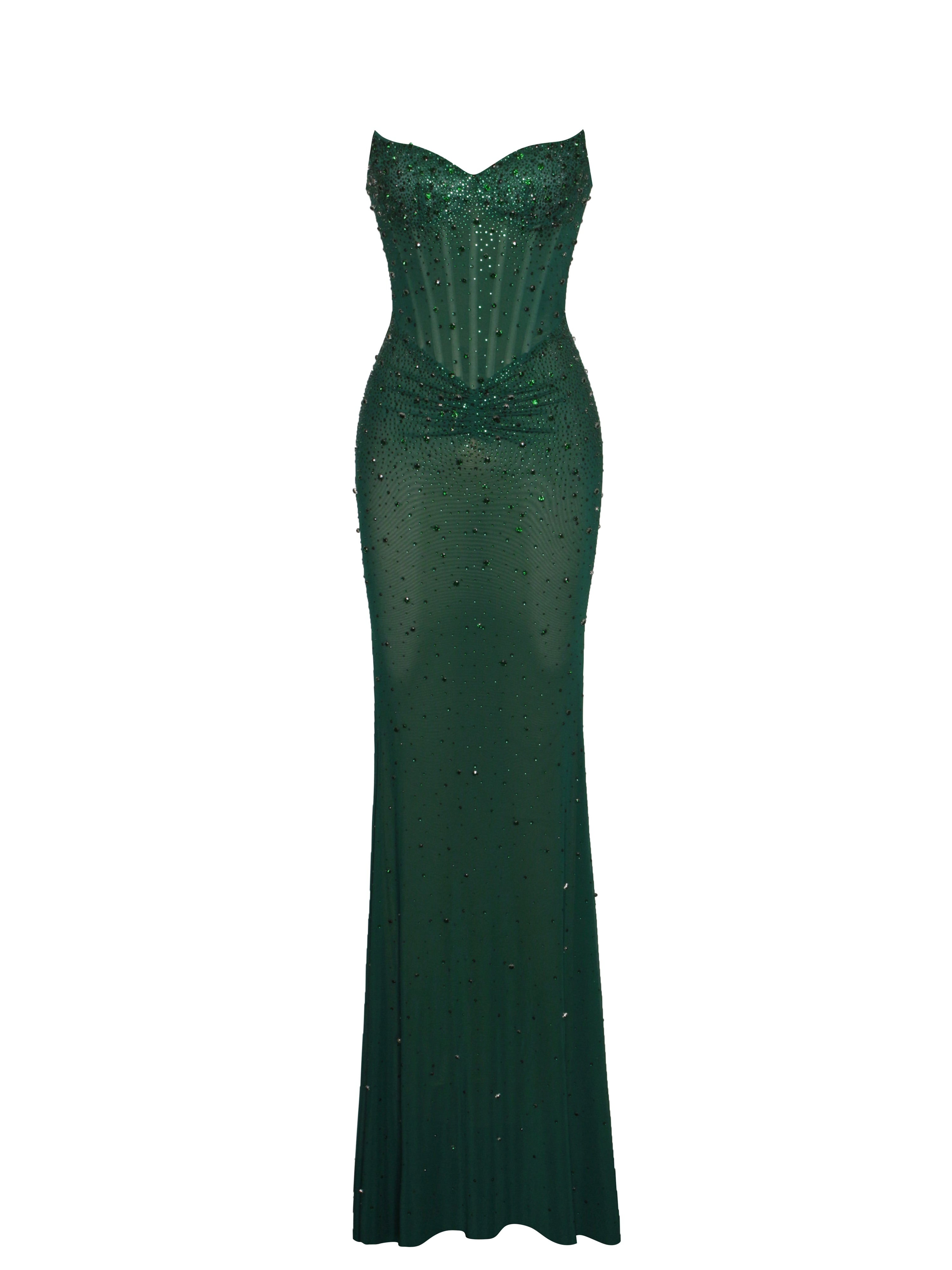 Fatima Green Crystal Sleeveless Corset Mermaid Maxi Dress