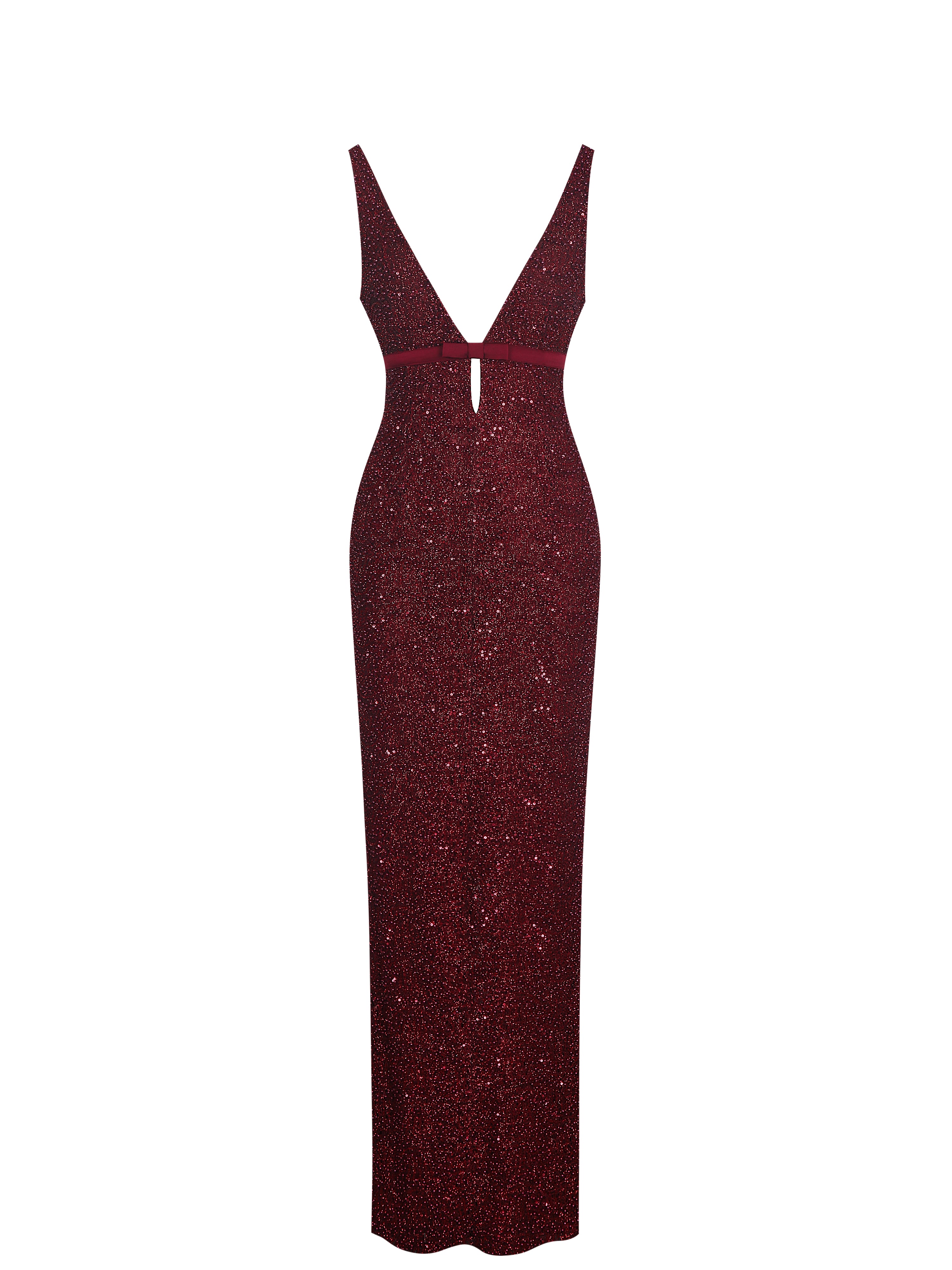 Elora Crimson Sequin Beaded Keyhole Maxi Dress