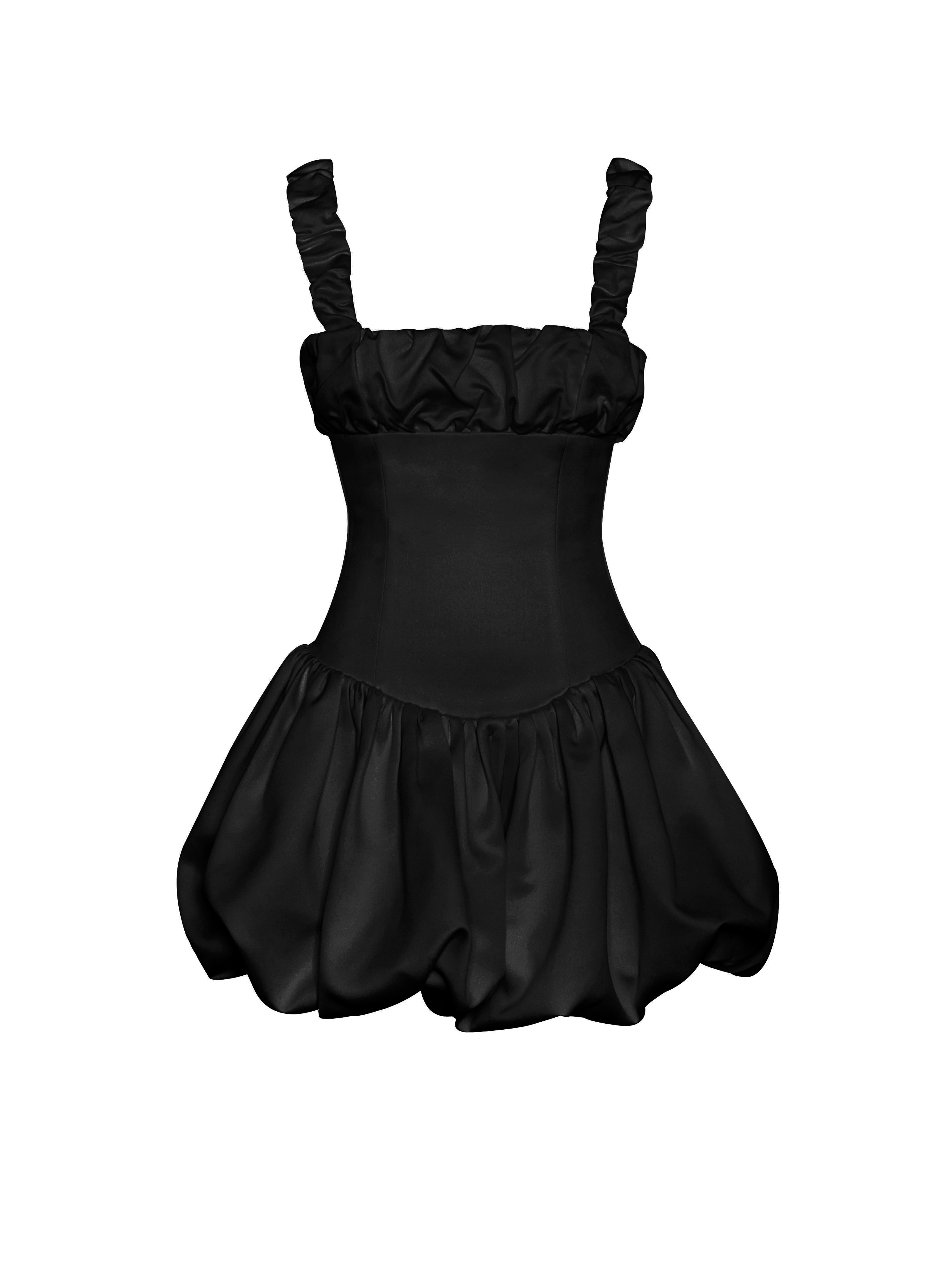 Aubrey Black Satin Bubble Hem Mini Dress