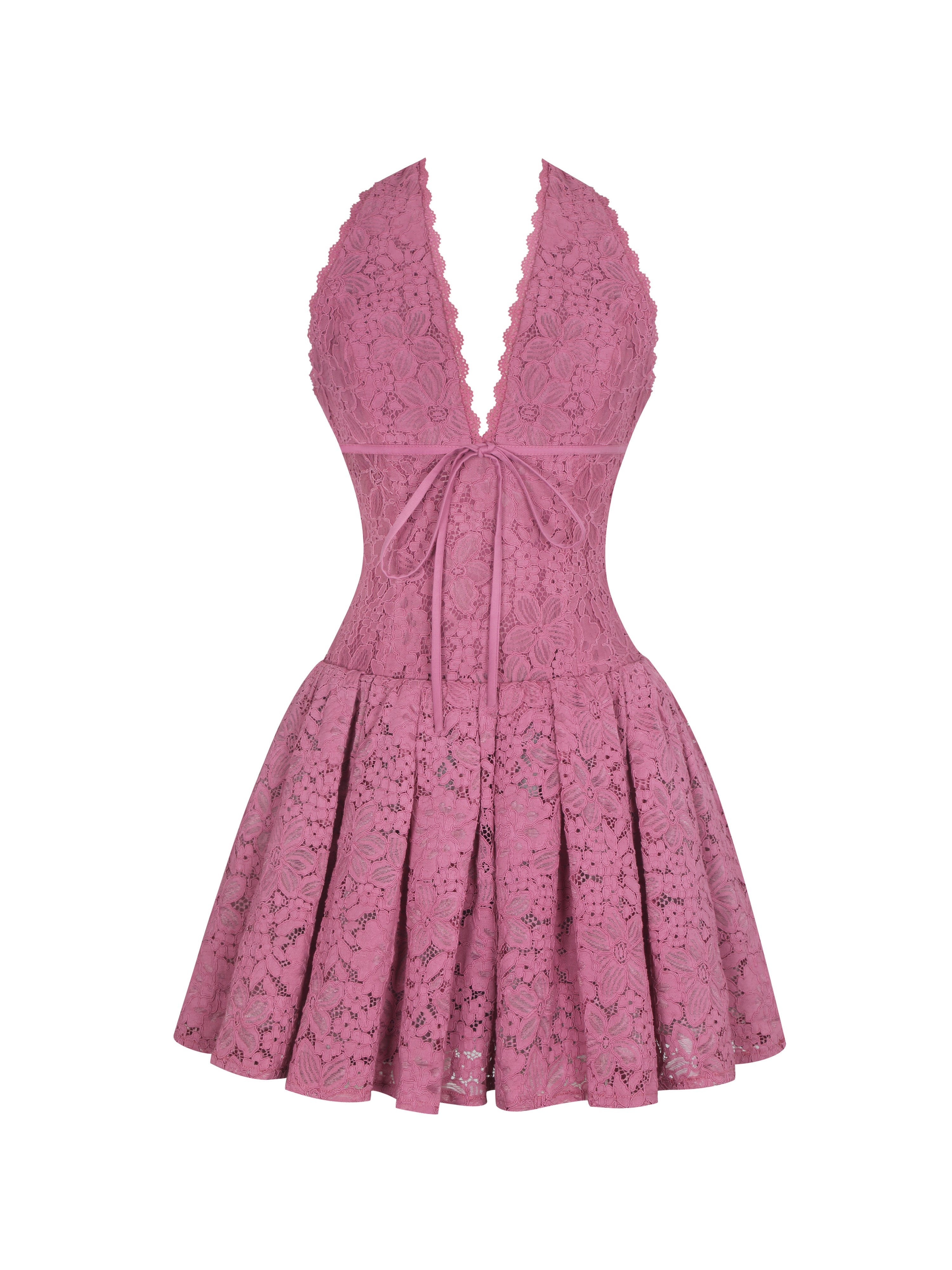 Karla Magenta Lace Drop Waist Halter Mini Dress