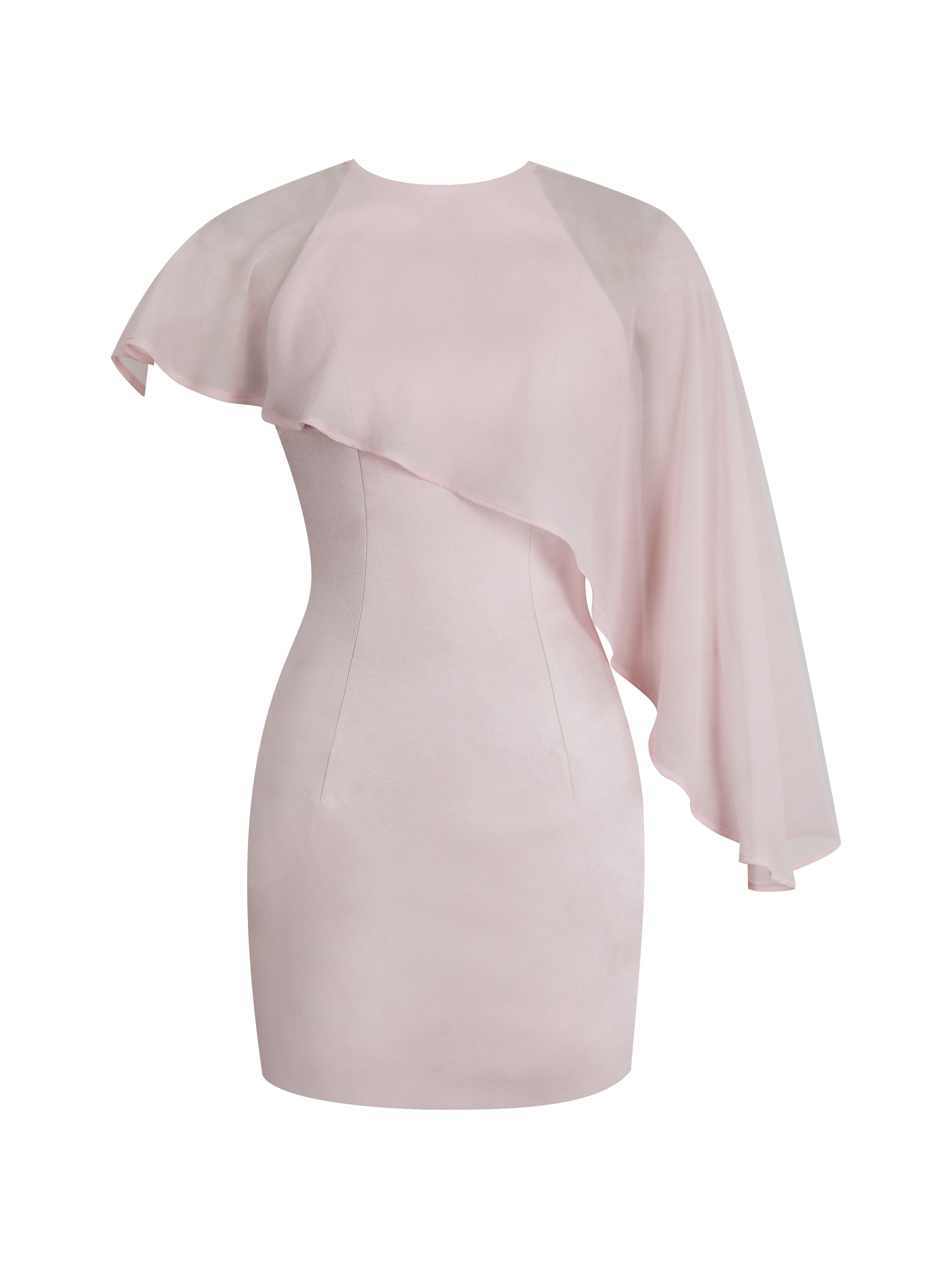 Umeko Tulip Pink Asymmetrical Cape Mini Dress