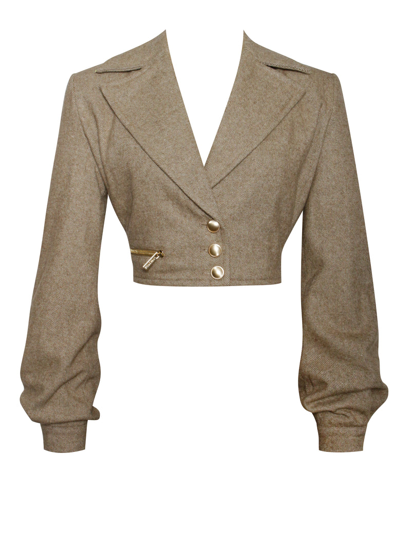 Bailee Vintage Cropped Twill Wool Blend Blazer Jacket