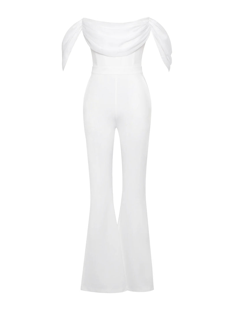 White/Bogolan print off shoulder flared dress 