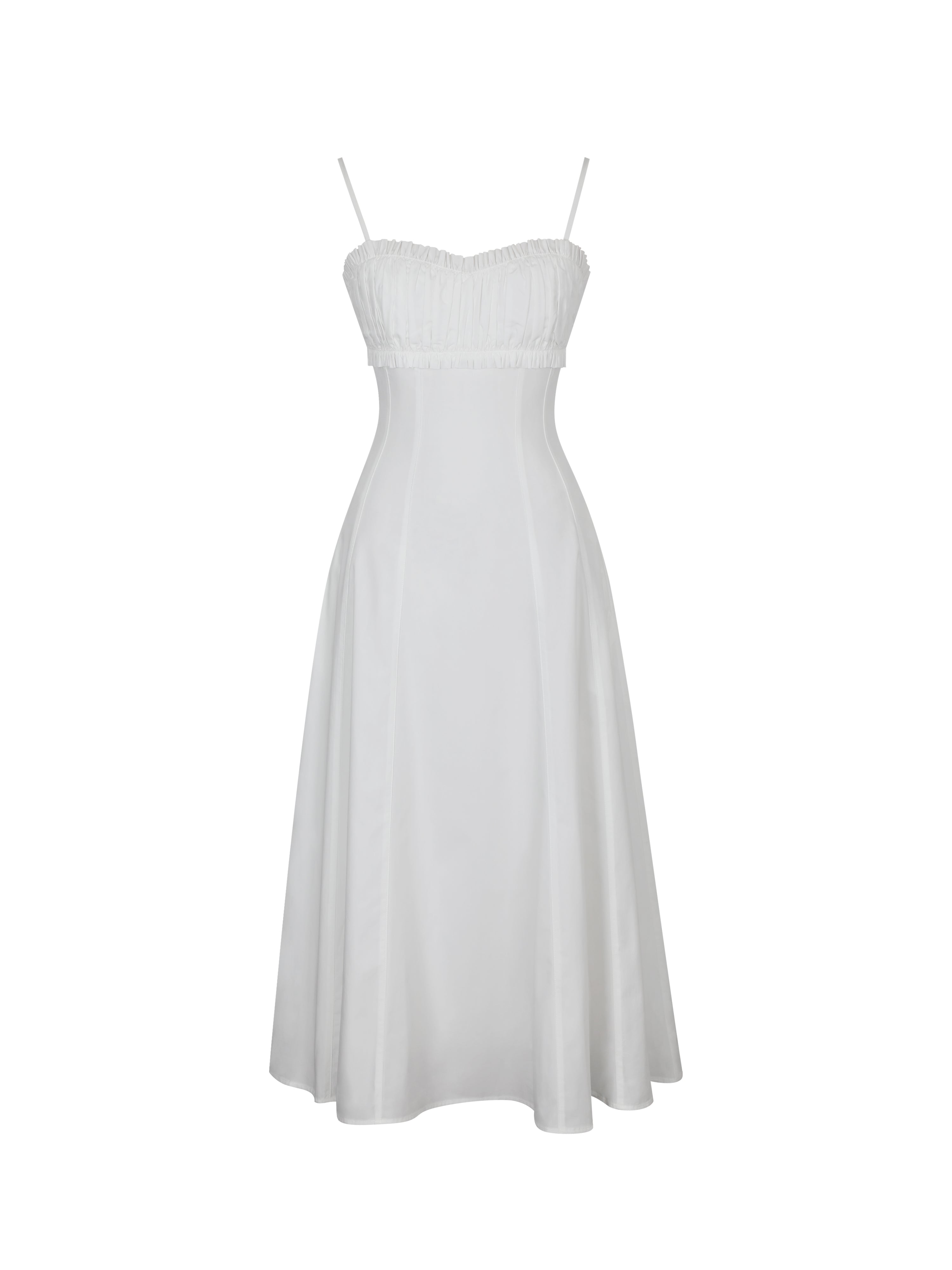 Vicenta White Cotton Poplin Ruched Midi Dress - L / US 8-10