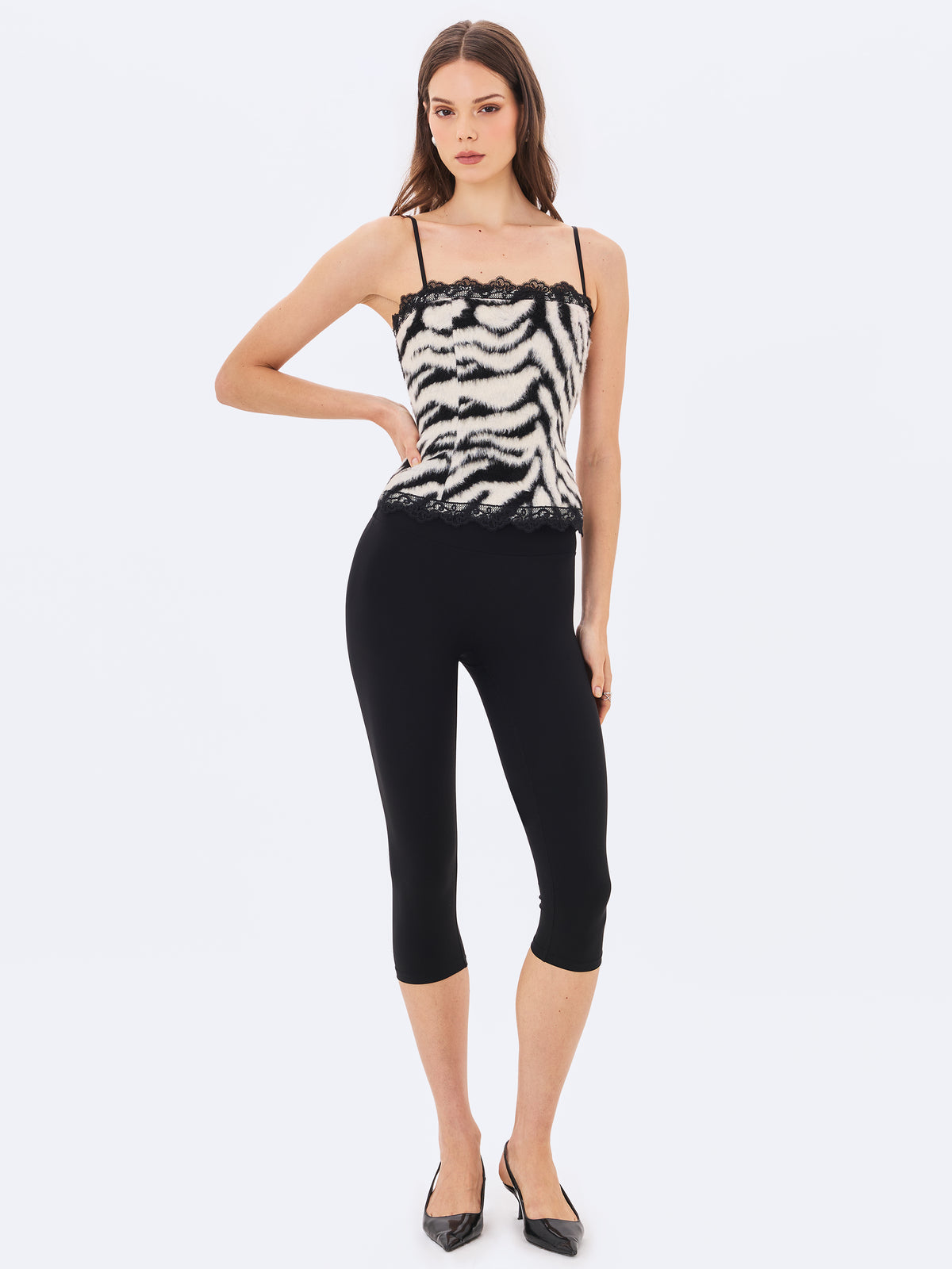 Xylah Black & White Zebra Fur Lace Up Top