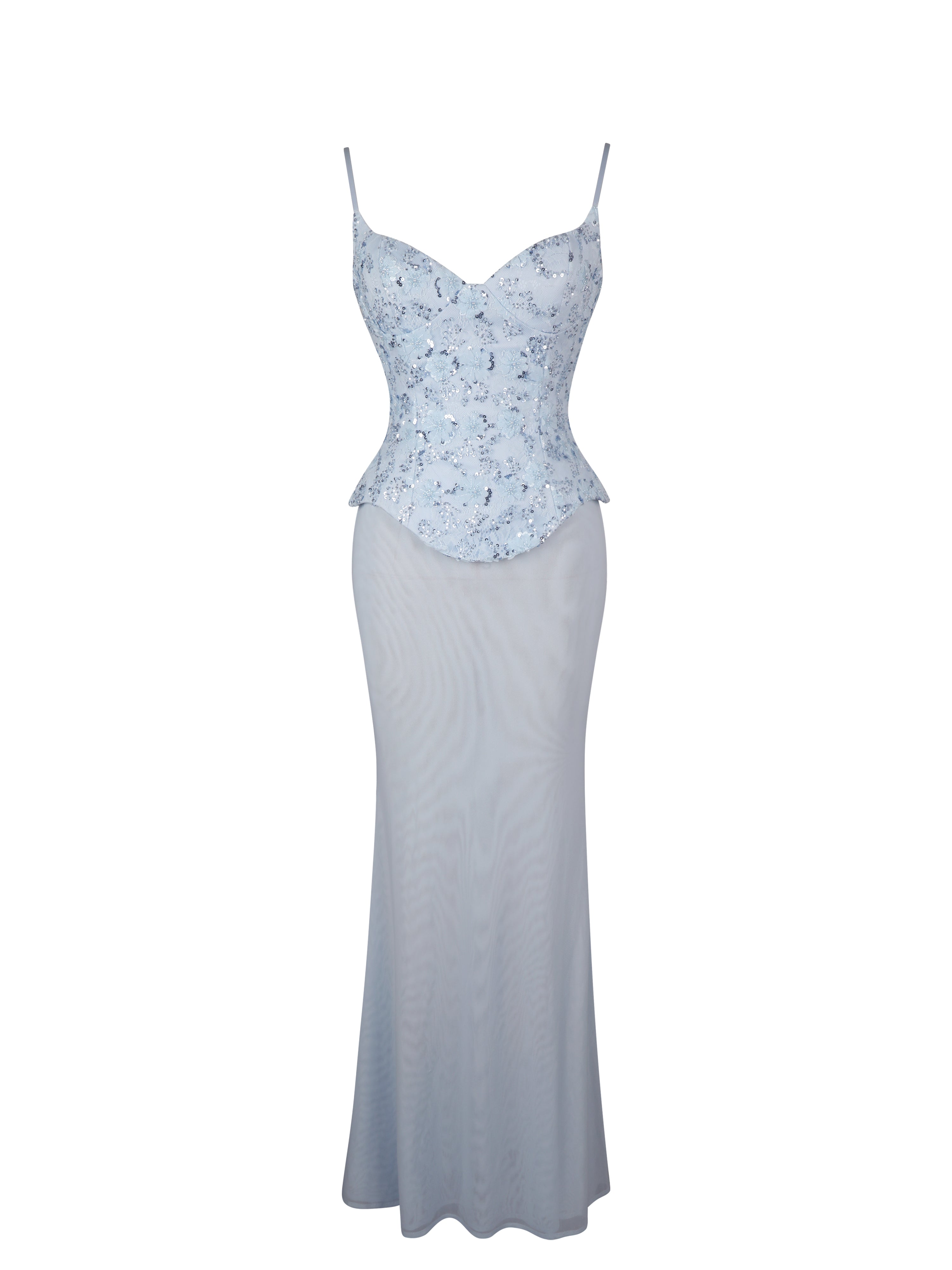 Aurielle Baby Blue Sweetheart Mermaid Peplum Maxi Dress