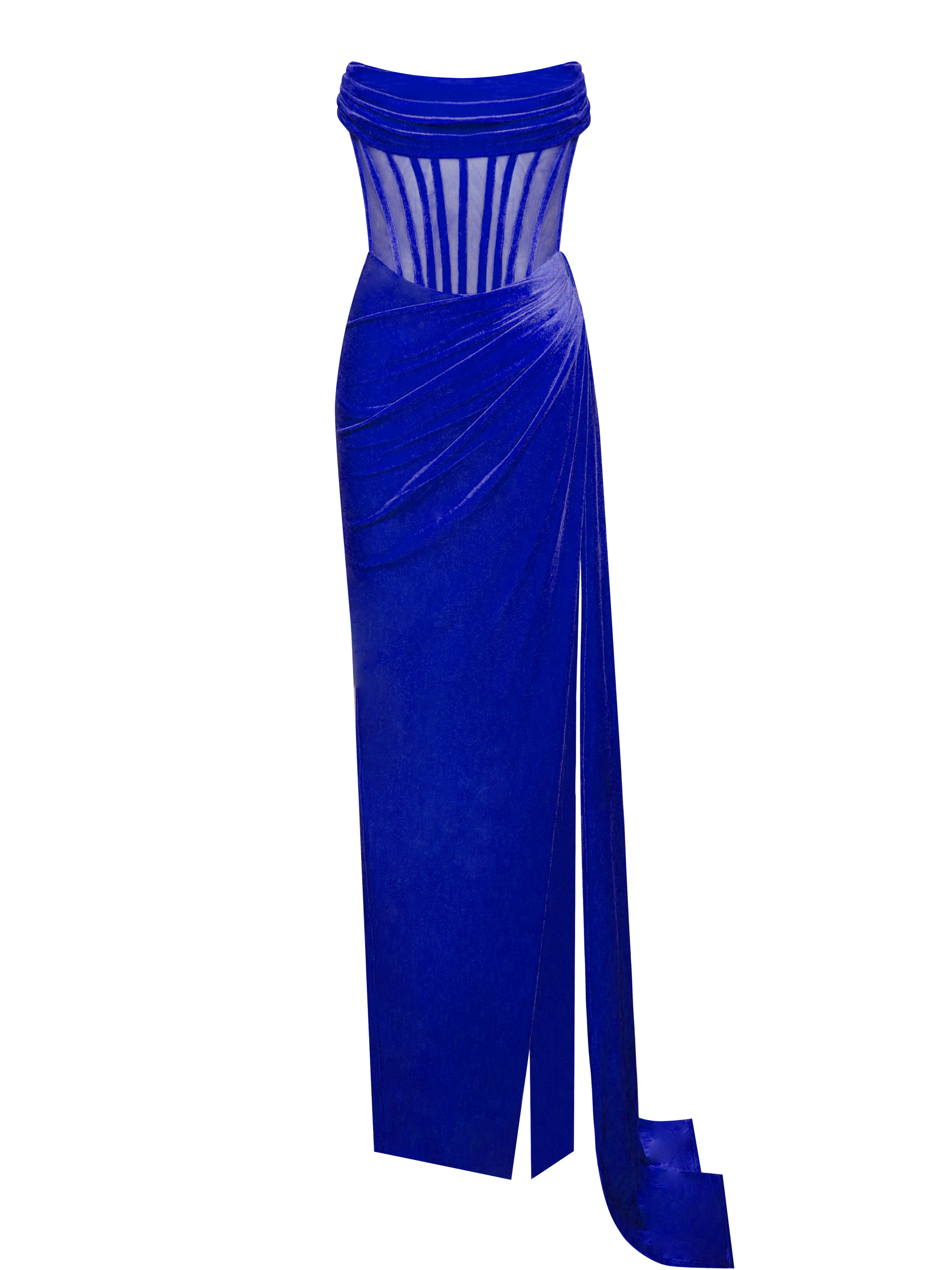 Priya Draping Corset High Slit Velvet Gown