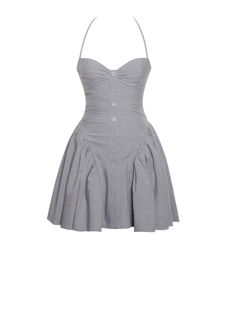 Melody Gray Stripe Halter Drop Waist Mini Dress