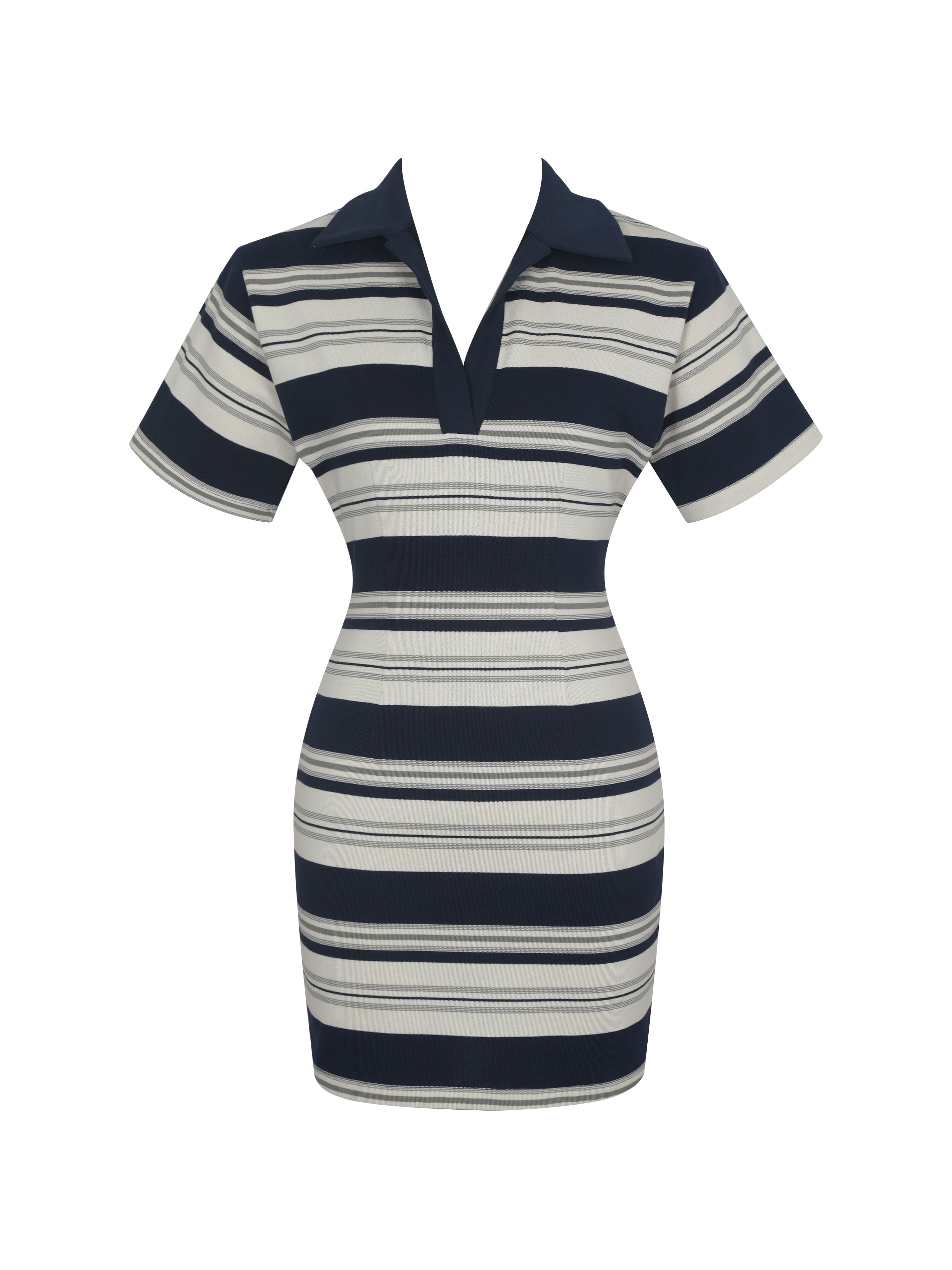 Whitley Navy & Ivory Piqué Cotton Striped Collared Mini Dress